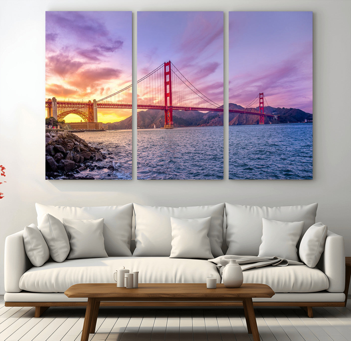 27106-MGV-CV-36X24-Golden Gate Bridge Wall Art Canvas Print – Framed San Francisco Sunset Scene with Cityscape Artwork for Home, Office