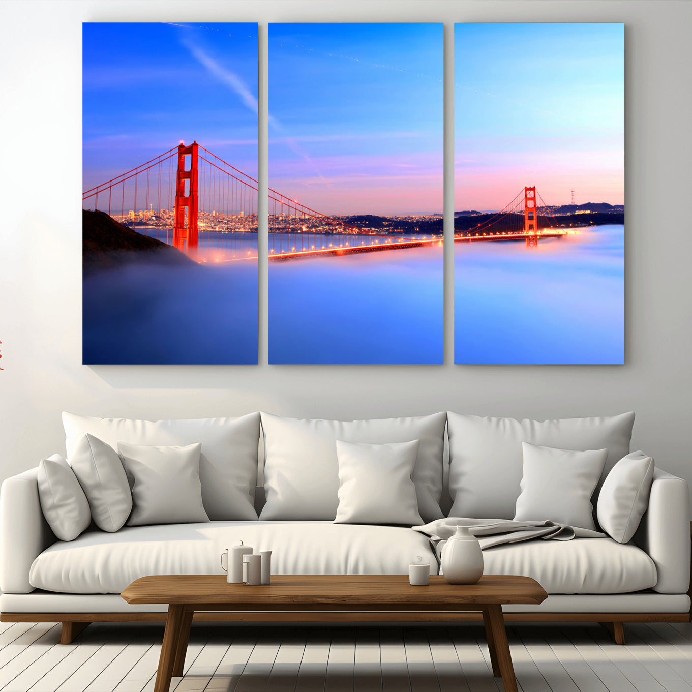 -Golden Gate Bridge Wall Art Canvas Print – Framed San Francisco Sunset Scene with Cityscape Artwork for Home, Office