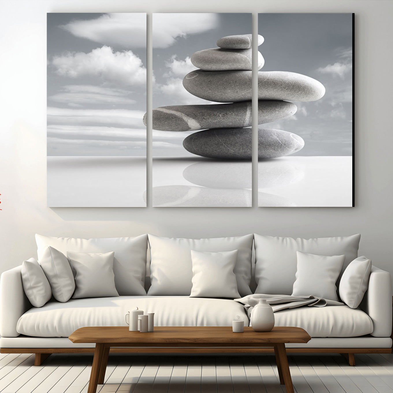 -Still Life Black and White Zen Stones Wall Art Canvas, Framed Black and White Zen Stones Canvas
