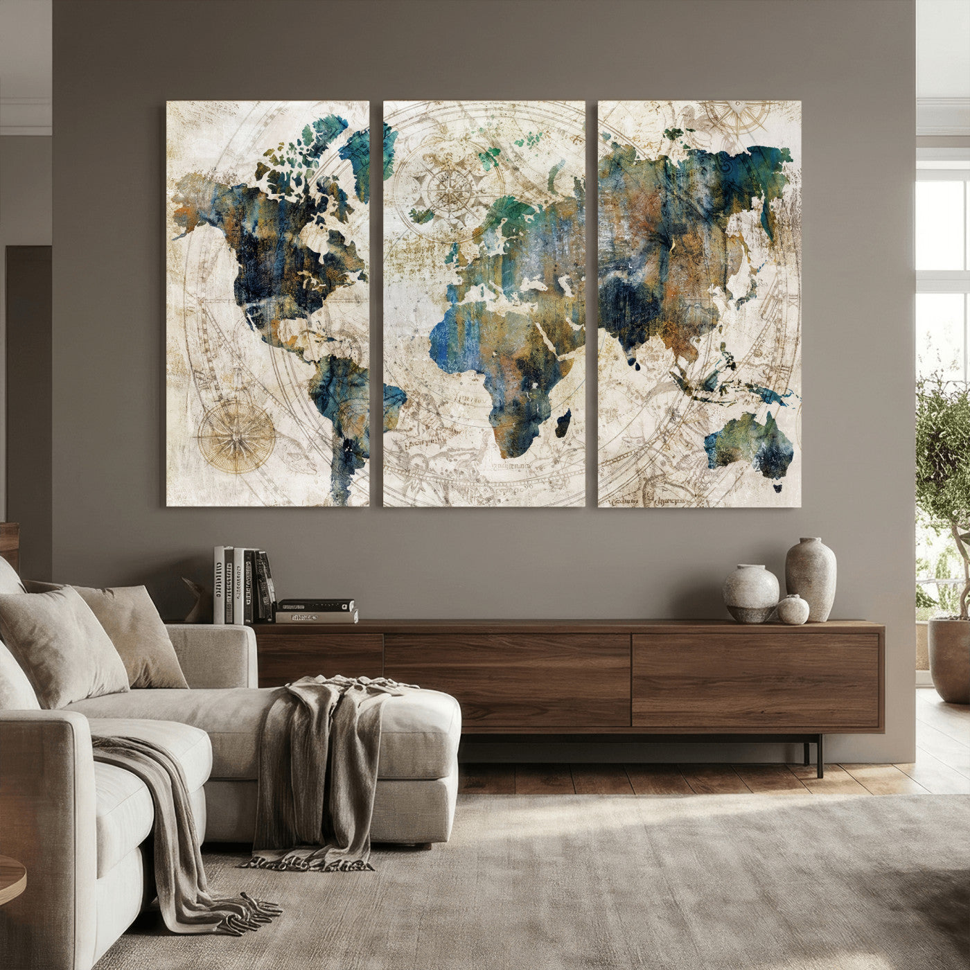 36972-MGV-CV-36X24 - Grunge Abstract World Map Art Print Canvas Print for Office Decor