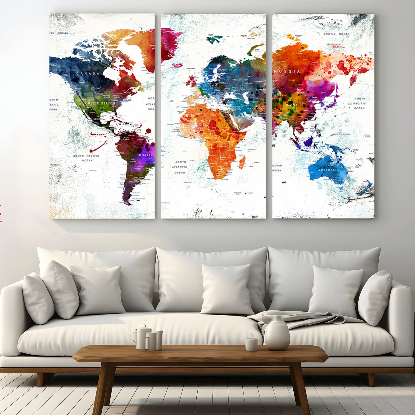 -Push Pin World Map Canvas Print – Framed Travel Map Wall Art for Couples, Anniversary Gift, Modern Home or Office Decor