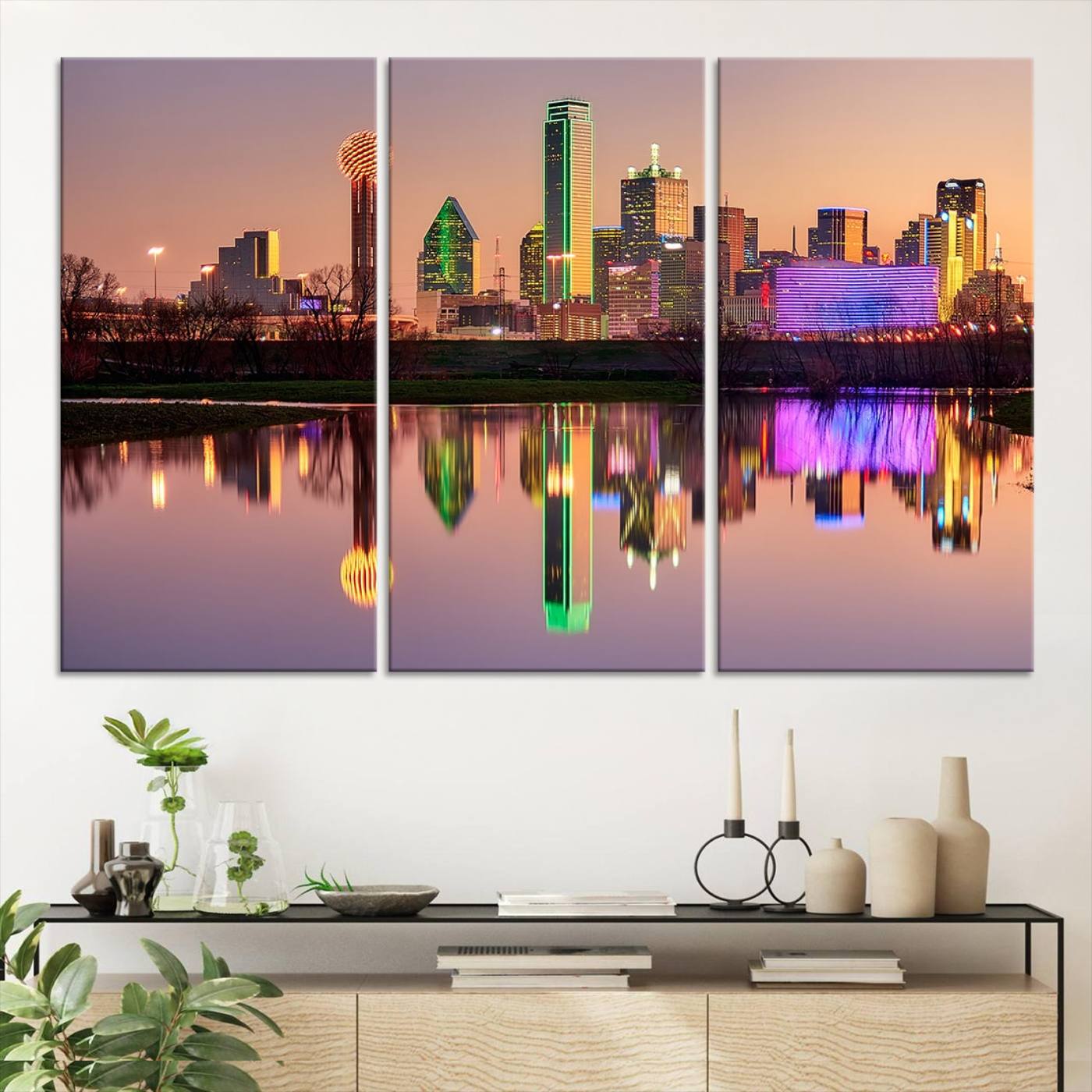 -Colorful Dallas City Lights Night Skyline Wall Art Print Dallas Cityscape Canvas Print Dallas