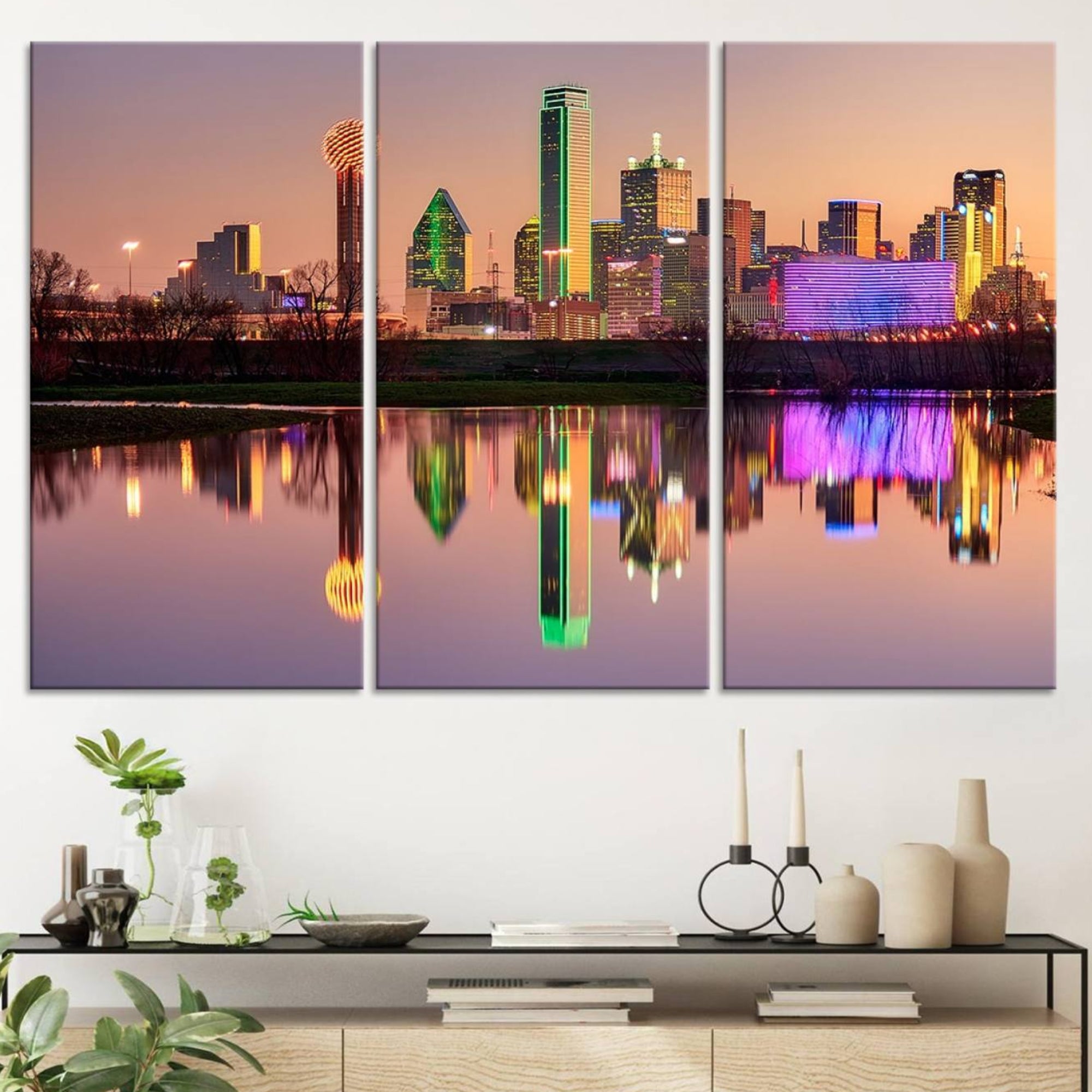 -Colorful Dallas City Lights Night Skyline Wall Art Print Dallas Cityscape Canvas Print Dallas