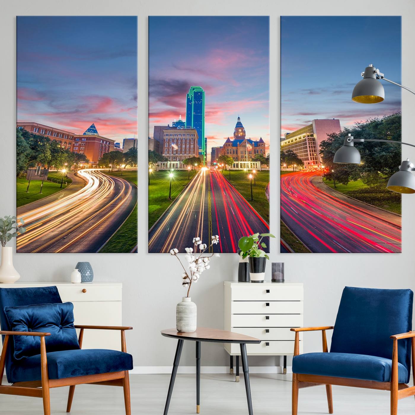 -Dallas City Lights Large Wall Art Dallas Cityscape Canvas Print Framed Living Room Decor
