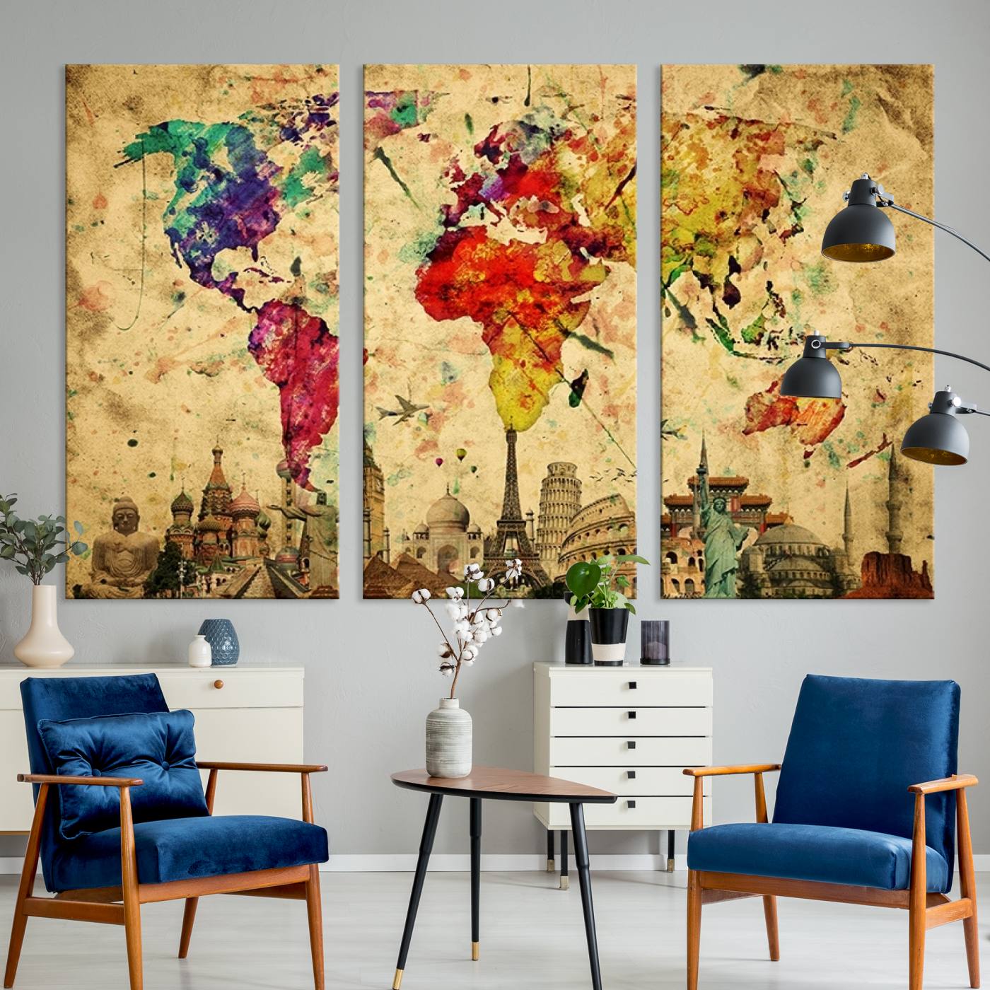 -Push Pin World Map Canvas Print – Framed Wall Art for Couples to Track Their Travels – Anniversary