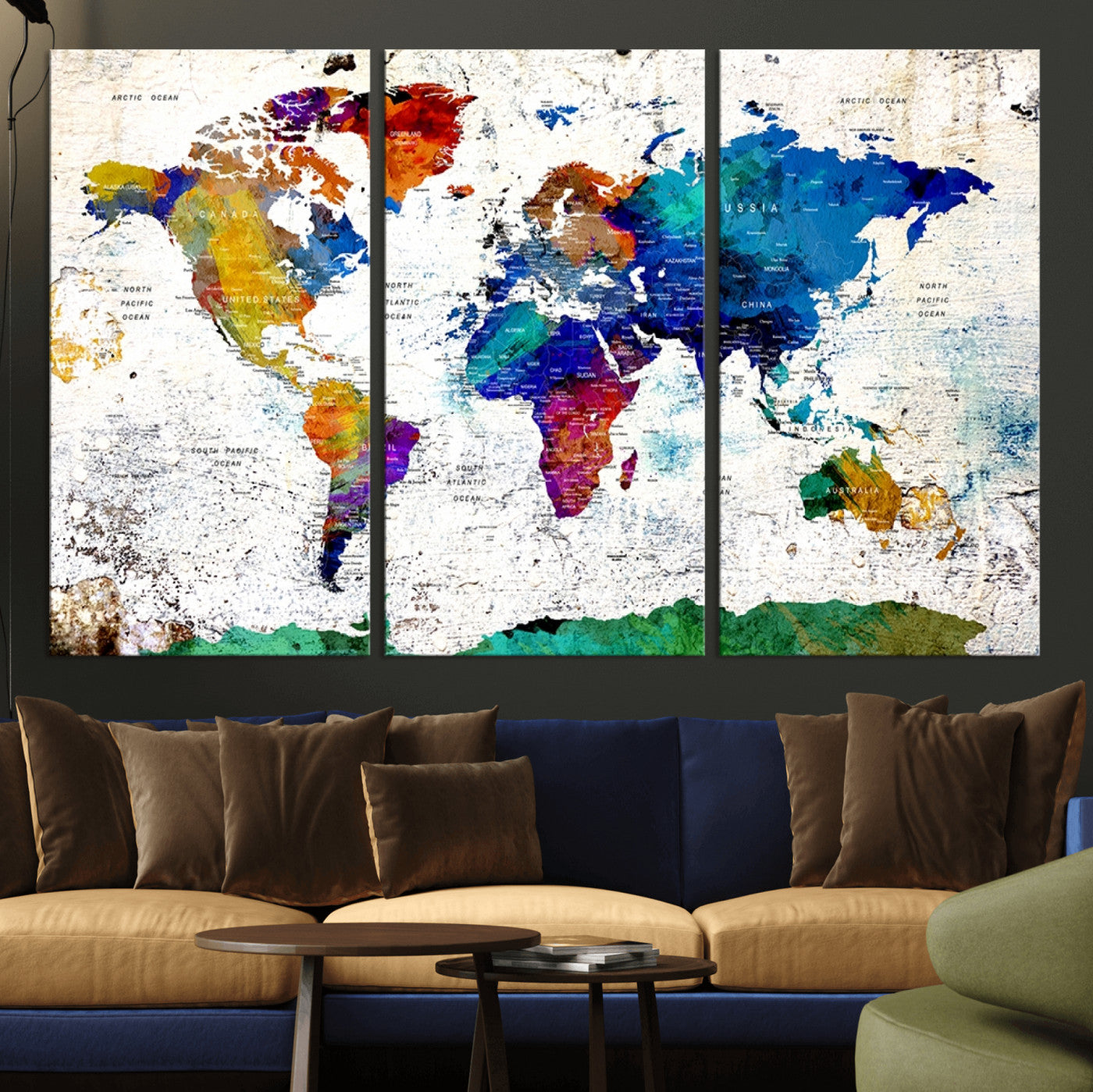 47974-MGV-CV-36X24-Push Pin World Map Canvas Print – Travel Tracker Wall Art for Couples, Perfect Anniversary Gift for Home or Office Decor