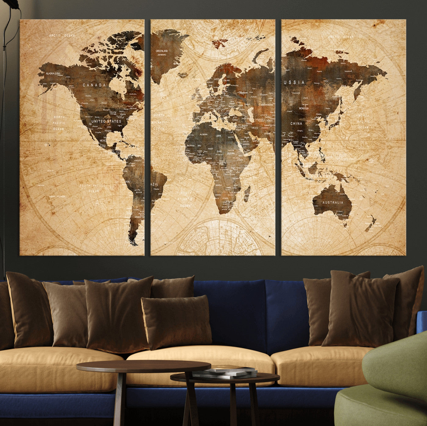 13813-MGV-CV-36X24-Push Pin World Map Canvas Print – Framed Travel Tracker Wall Art for Couples, Perfect Anniversary Gift and Home Decor