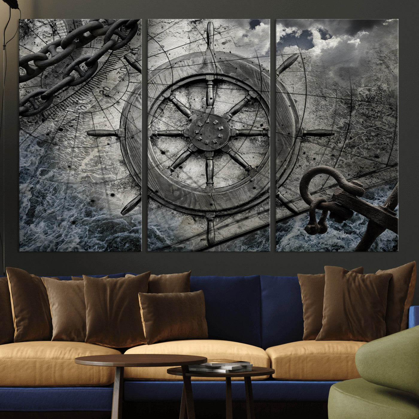 -Ship Steering Wheel Vintage Wall Art Canvas Print