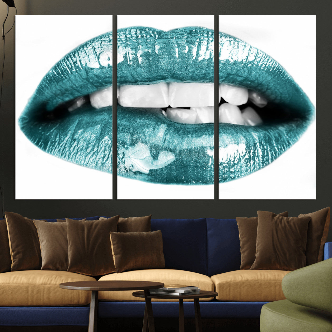 -Blue Lips Wall Art Canvas Print