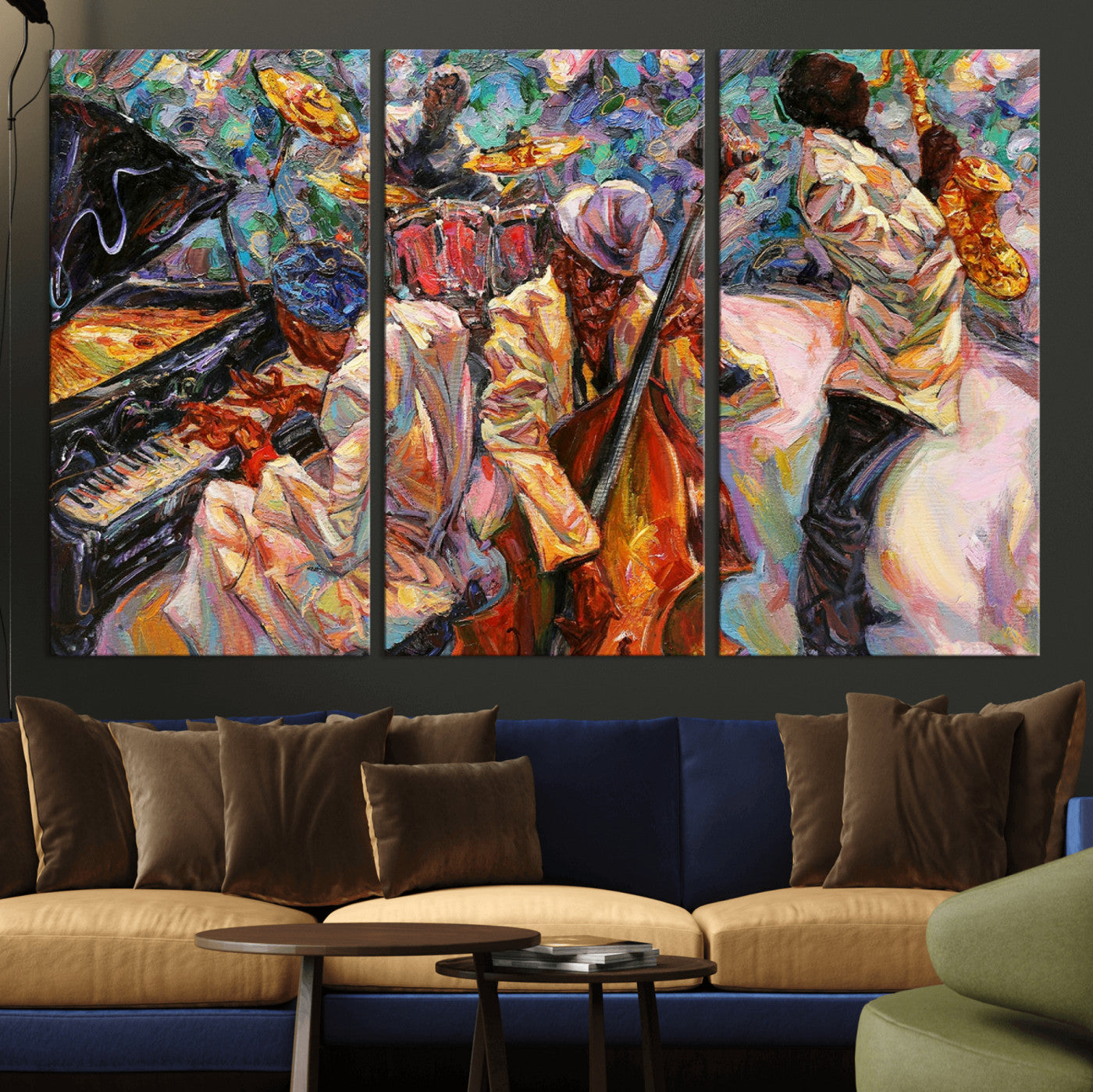 34929-MGV-CV-36X24 - African American Jazz Art Music Abstract Wall Art Painting Canvas Wall Art