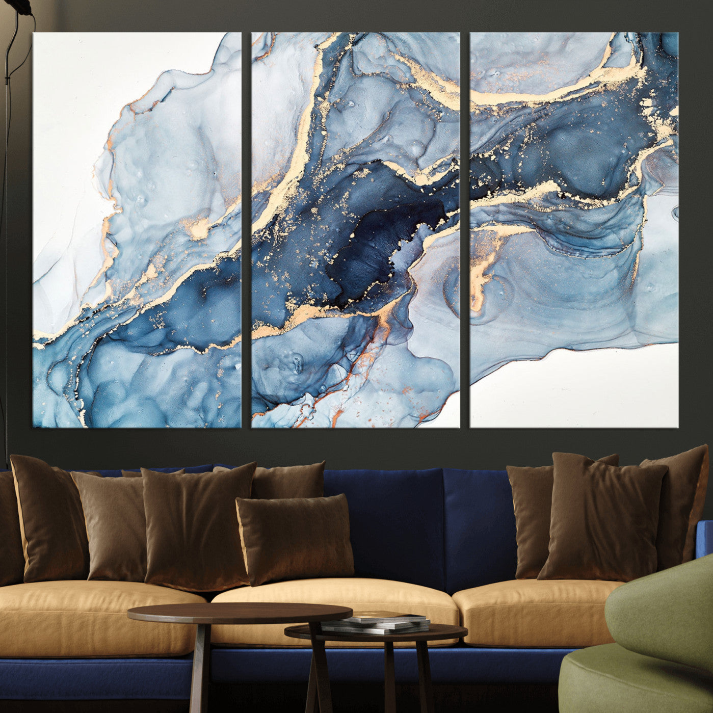 33782-MGV-CV-36X24 - Abstract Art Print - Blue Abstract Canvas Wall Art Print Abstract Art Fluid Effect Marble Wall Art