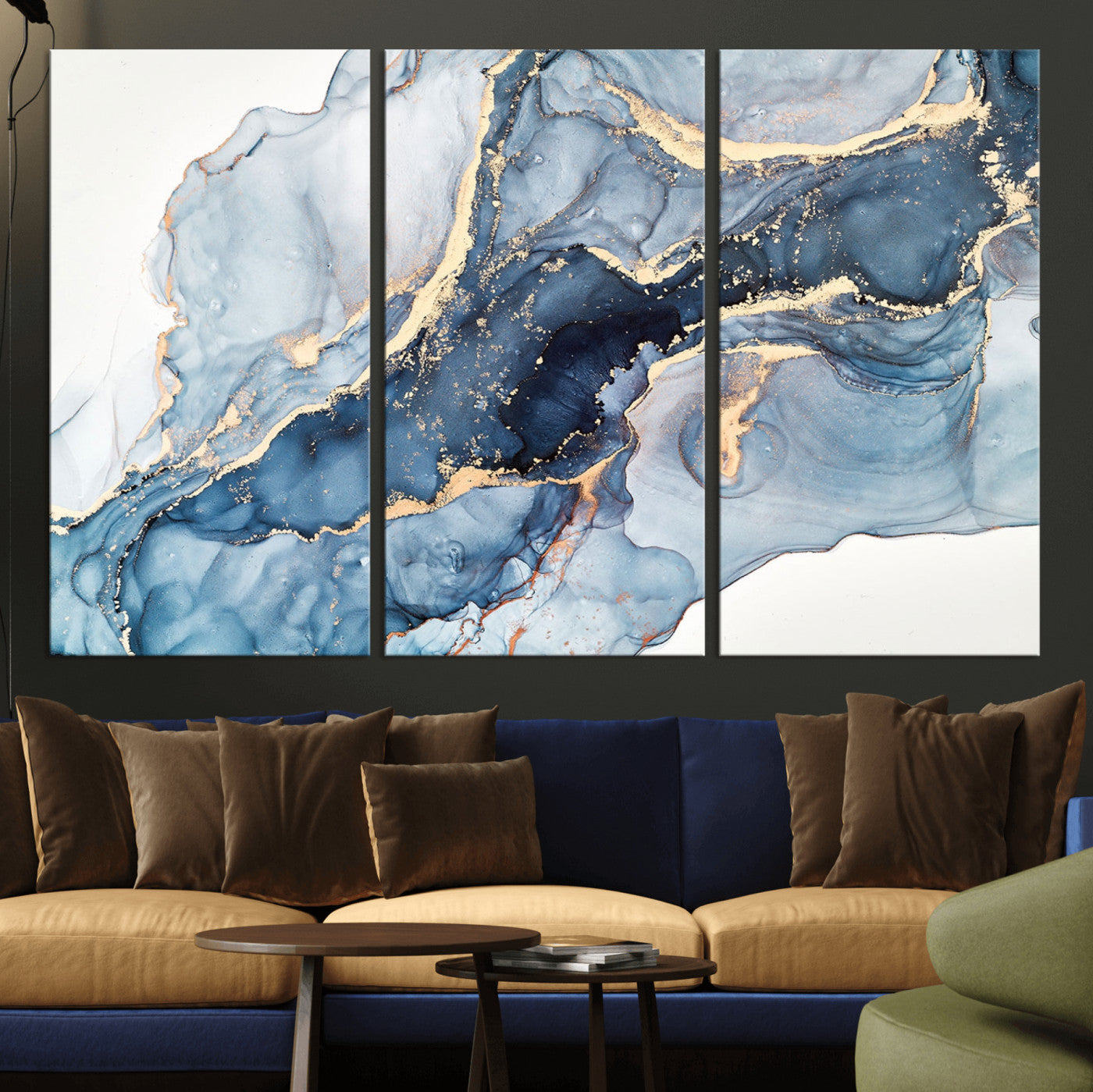 33782-MGV-CV-36X24-Abstract Art Print - Blue Abstract Canvas Wall Art Print Abstract Art Fluid Effect Marble Wall Art