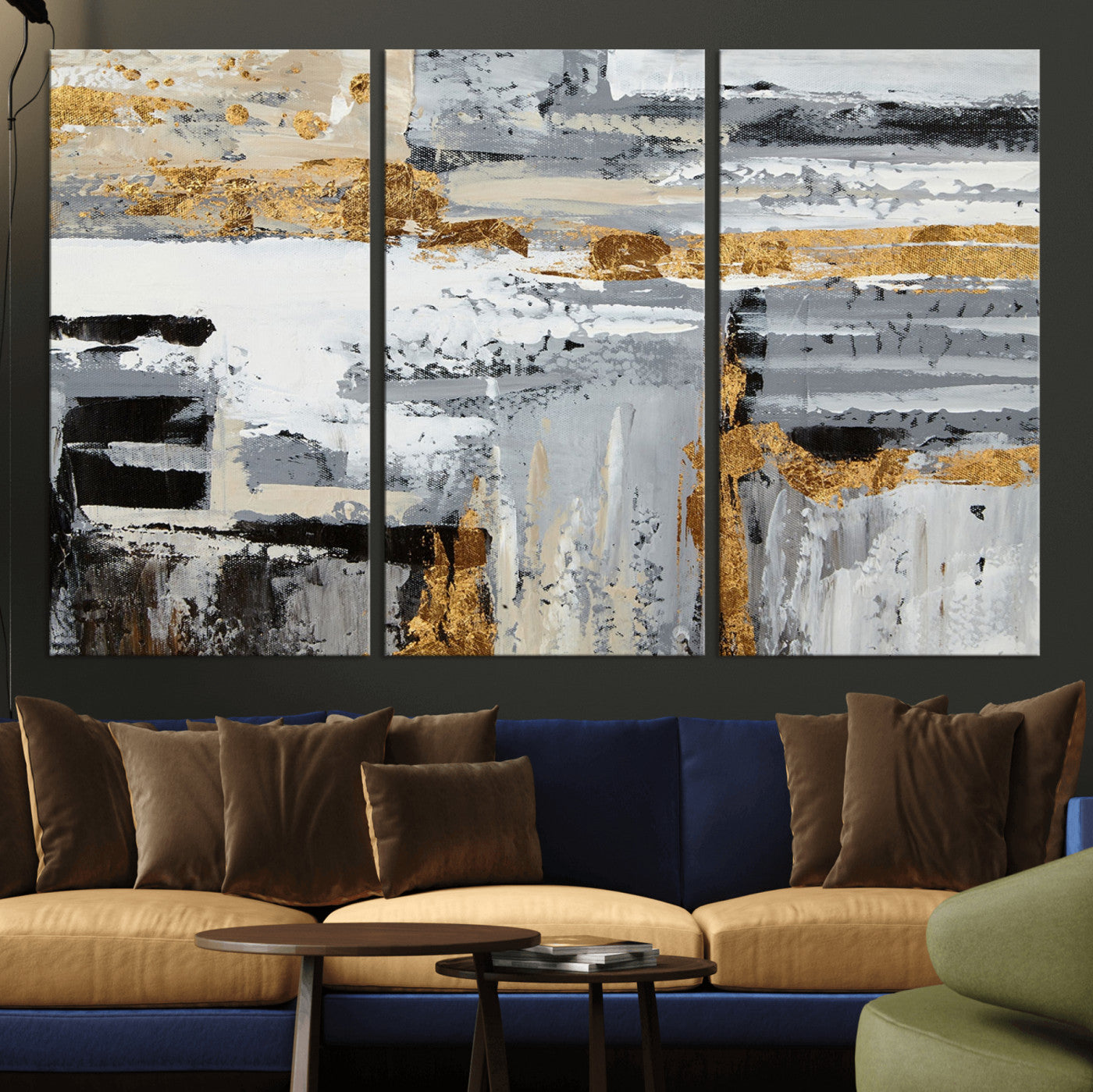 43177-MGV-CV-36X24-Abstract Painting Canvas Wall Art Print Paint Drip Art Brush Strokes Gray Artwork