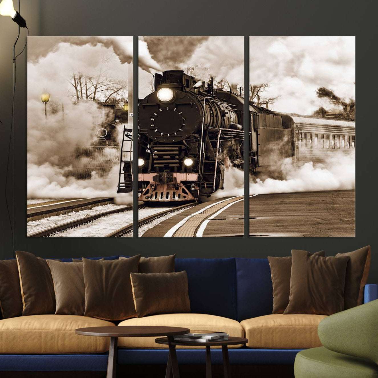 31136-MGV-CV-36X24-Black Steam Train Canvas Wall Art Print Steam Locomotive Art Canvas