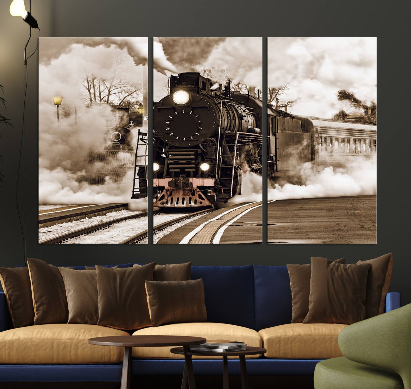 31136-MGV-CV-36X24-Black Steam Train Canvas Wall Art Print Steam Locomotive Art Canvas