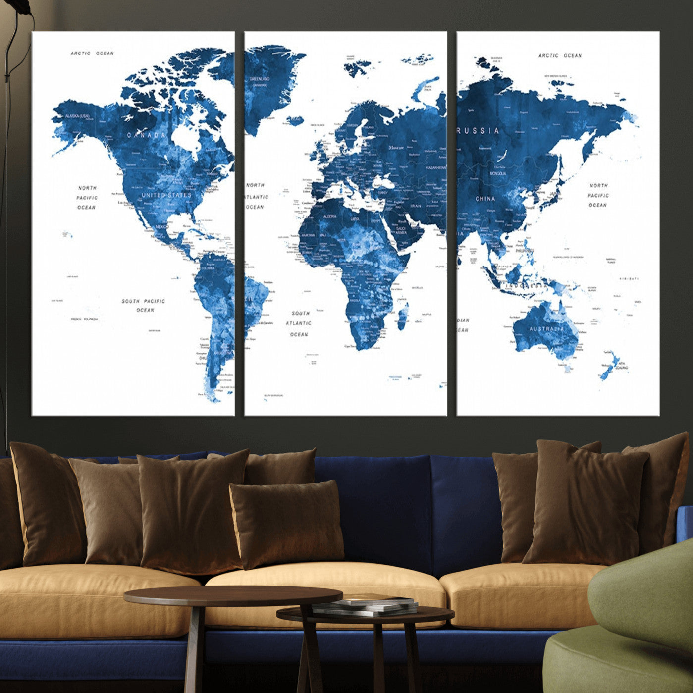 -Push Pin World Map Canvas Print – Framed Travel Tracker Wall Art for Couples, Anniversary Gift and Modern Home Decor