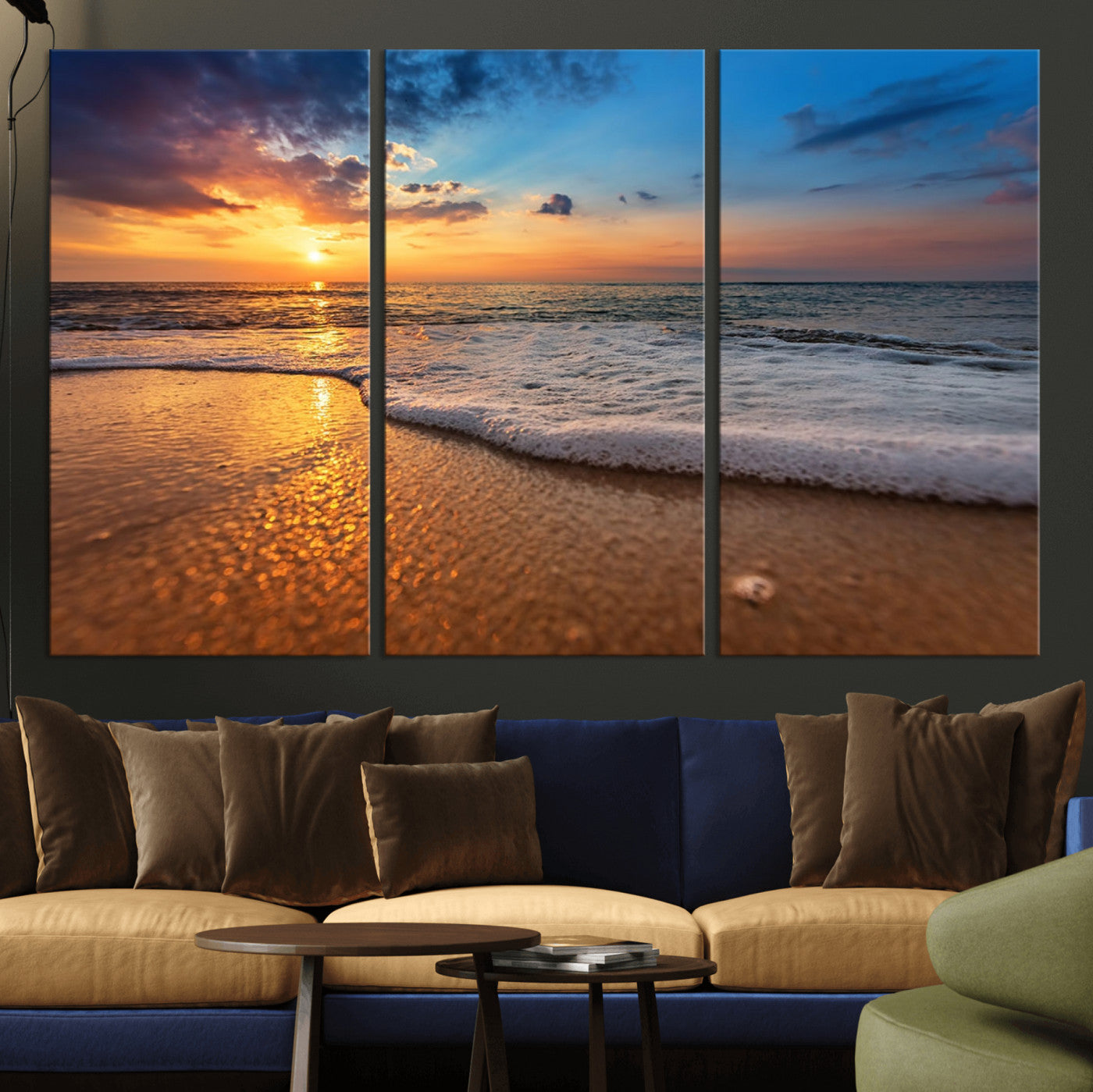 -Sunset and Beach at Night Wall Art Canvas Print