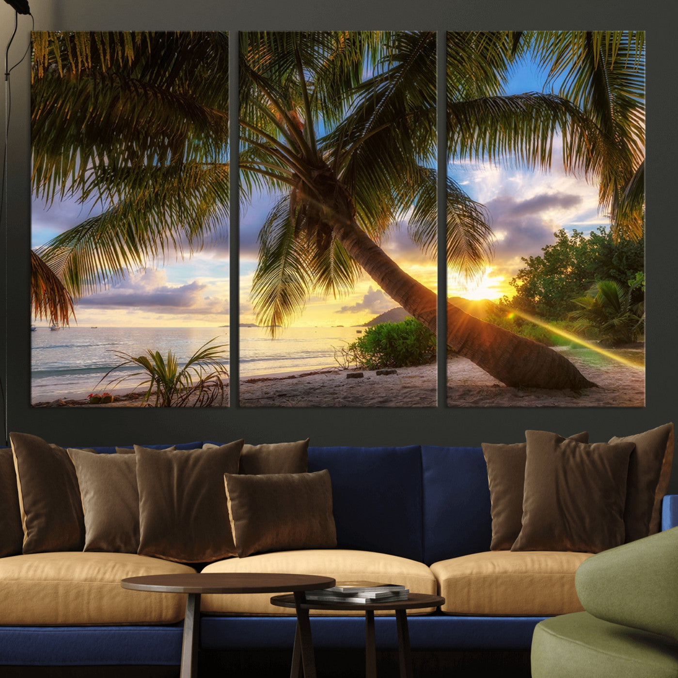 -Tropical Island Sunset on the Beach Palms Wall Art Canvas Print