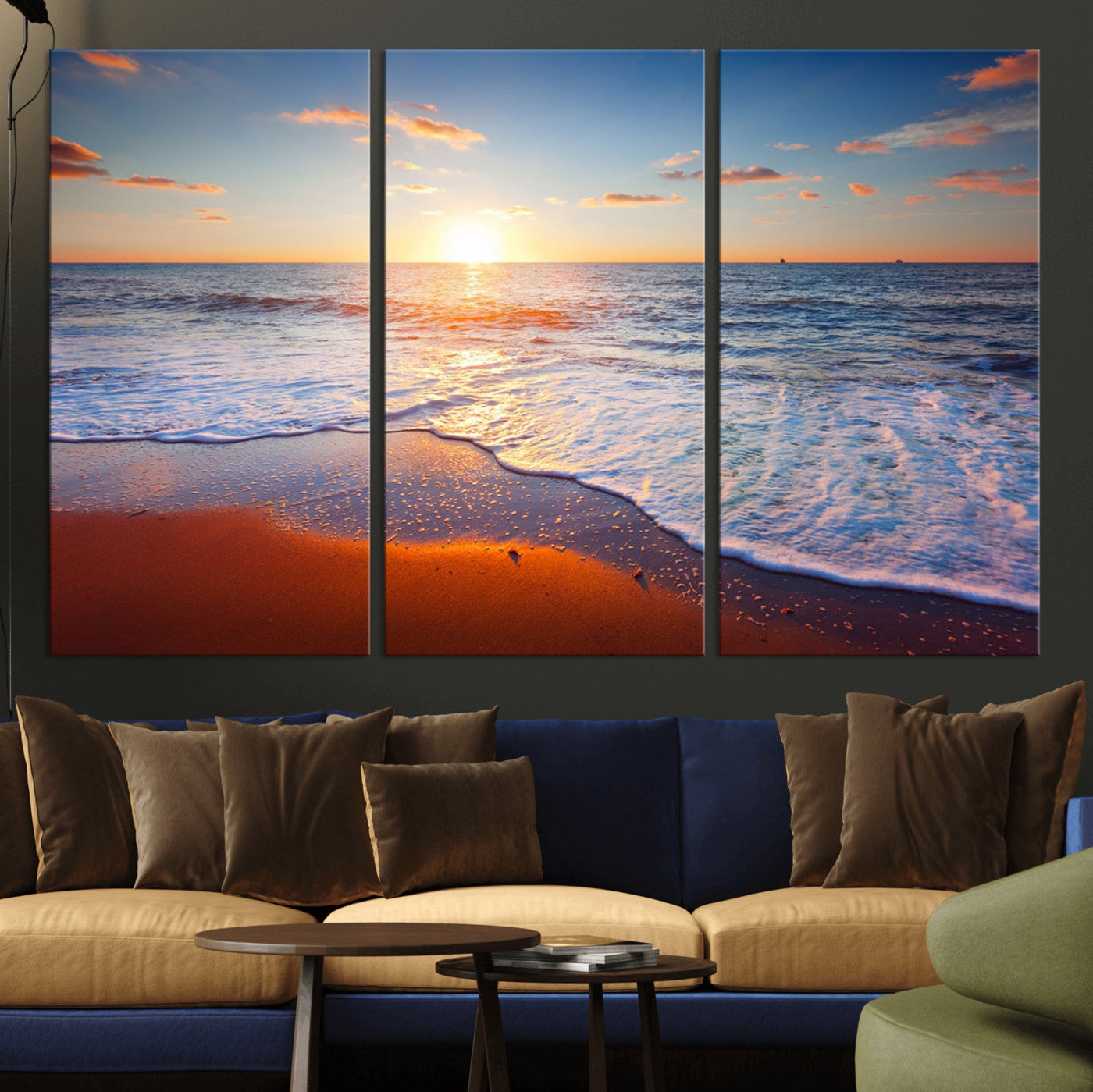 96736-MGV-CV-36X24-Tropical Ocean Sunset Wall Art Canvas Print, Golden Beach Horizon Coastal Island Decor for Home, Office
