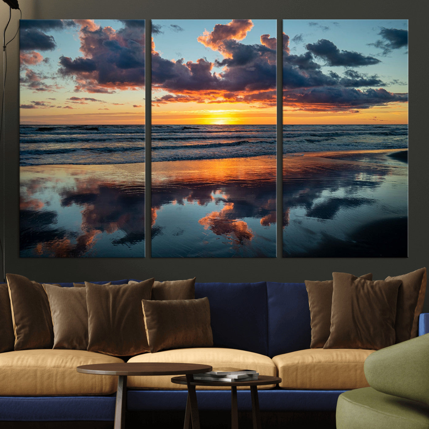 -Beach Sunset Print - Stunning Ocean Canvas Artwork with Sunset Reflection Design for Elegant Home or