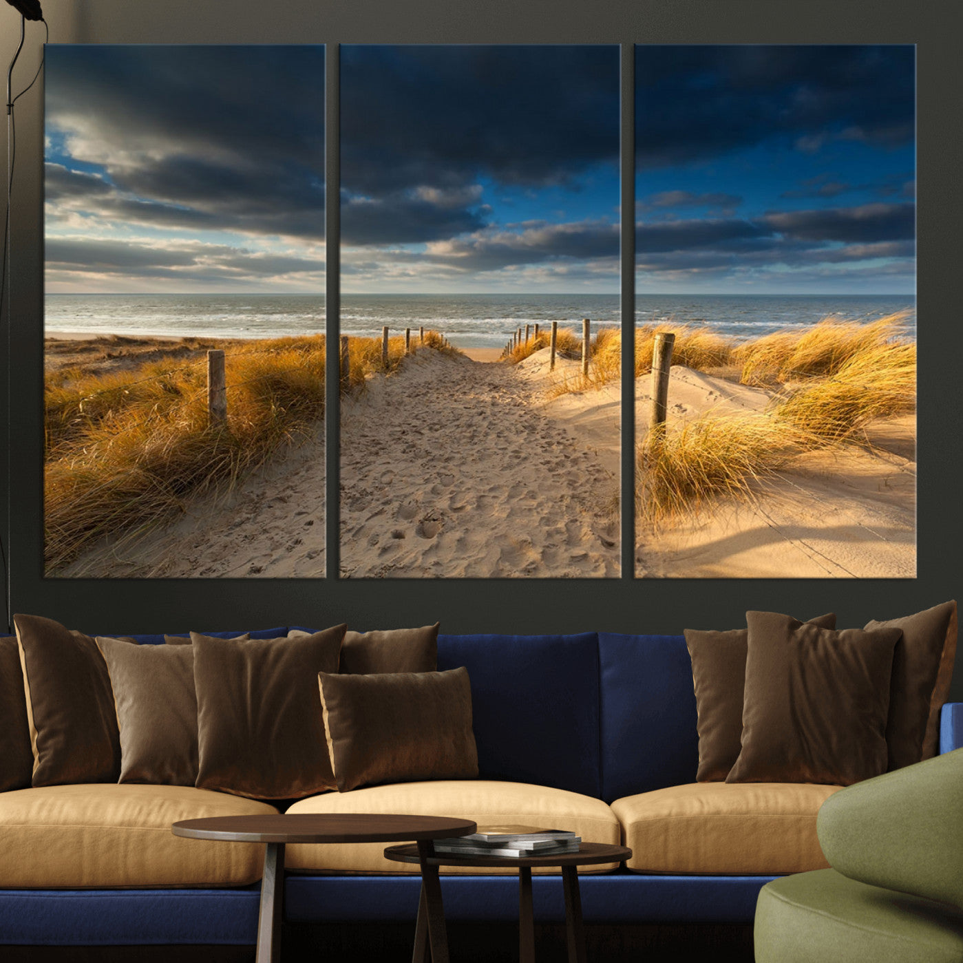 -Ocean Beach Dark Clouds Wall Art Canvas Print