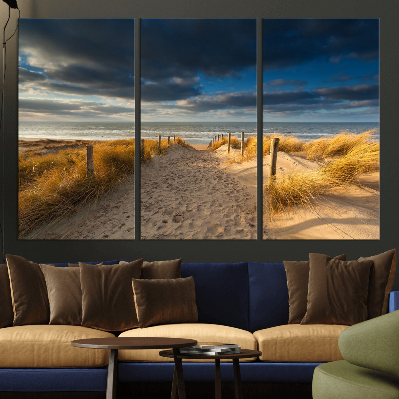 -Ocean Beach Dark Clouds Wall Art Canvas Print