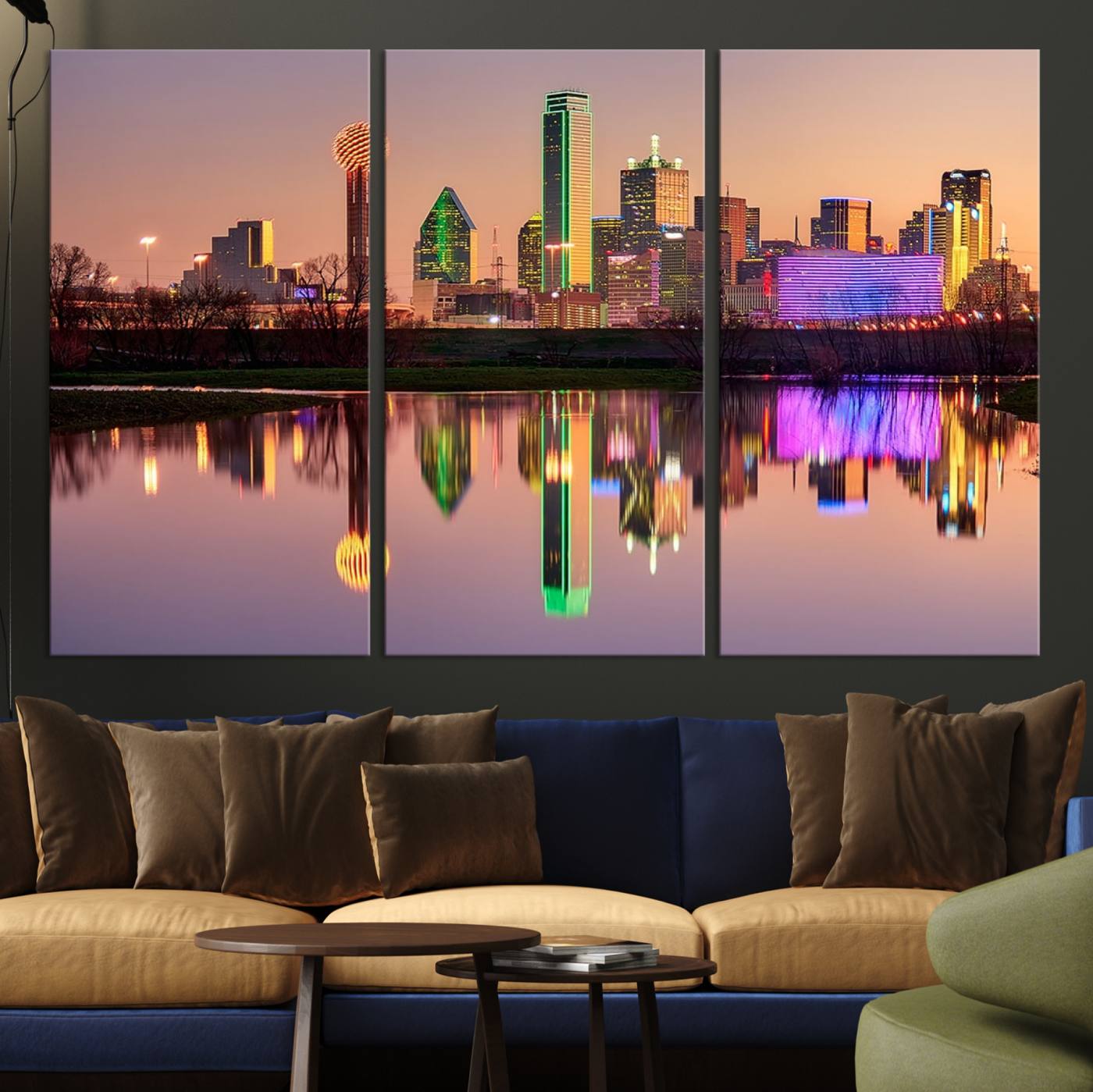 -Colorful Dallas City Lights Night Skyline Wall Art Print Dallas Cityscape Canvas Print Dallas