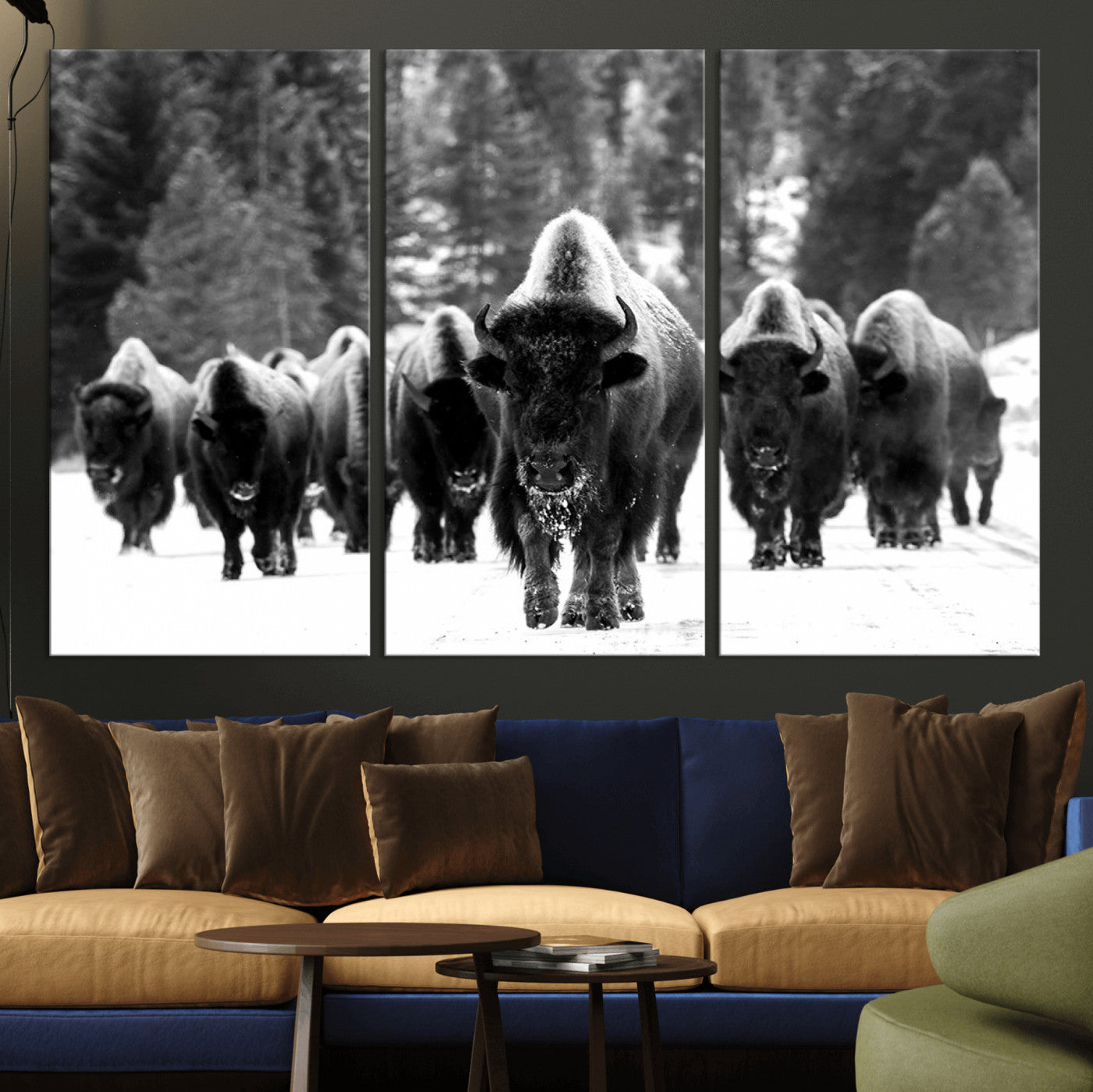 62434-MGV-CV-36X24 - Bison Herd in Snow Wall Art Canvas Print | Rustic Western Bison Wall Art for Decor for Living Room