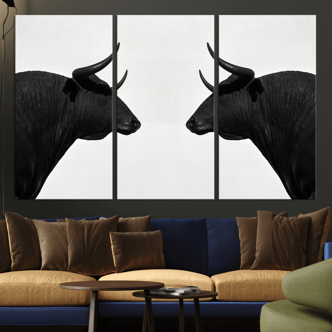 -Spanish Bull Art - Framed Black and White Bull Canvas Print for Modern Rustic Home or Office Decor