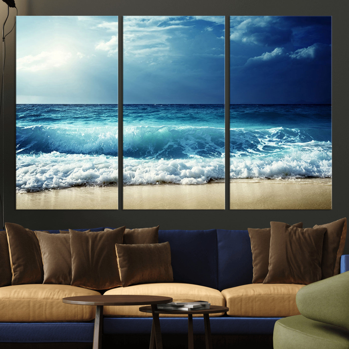 -Majestic Ocean Wave Wall Art Canvas | 3 Panel Large Seascape Print for Living Room, Bedroom, Office