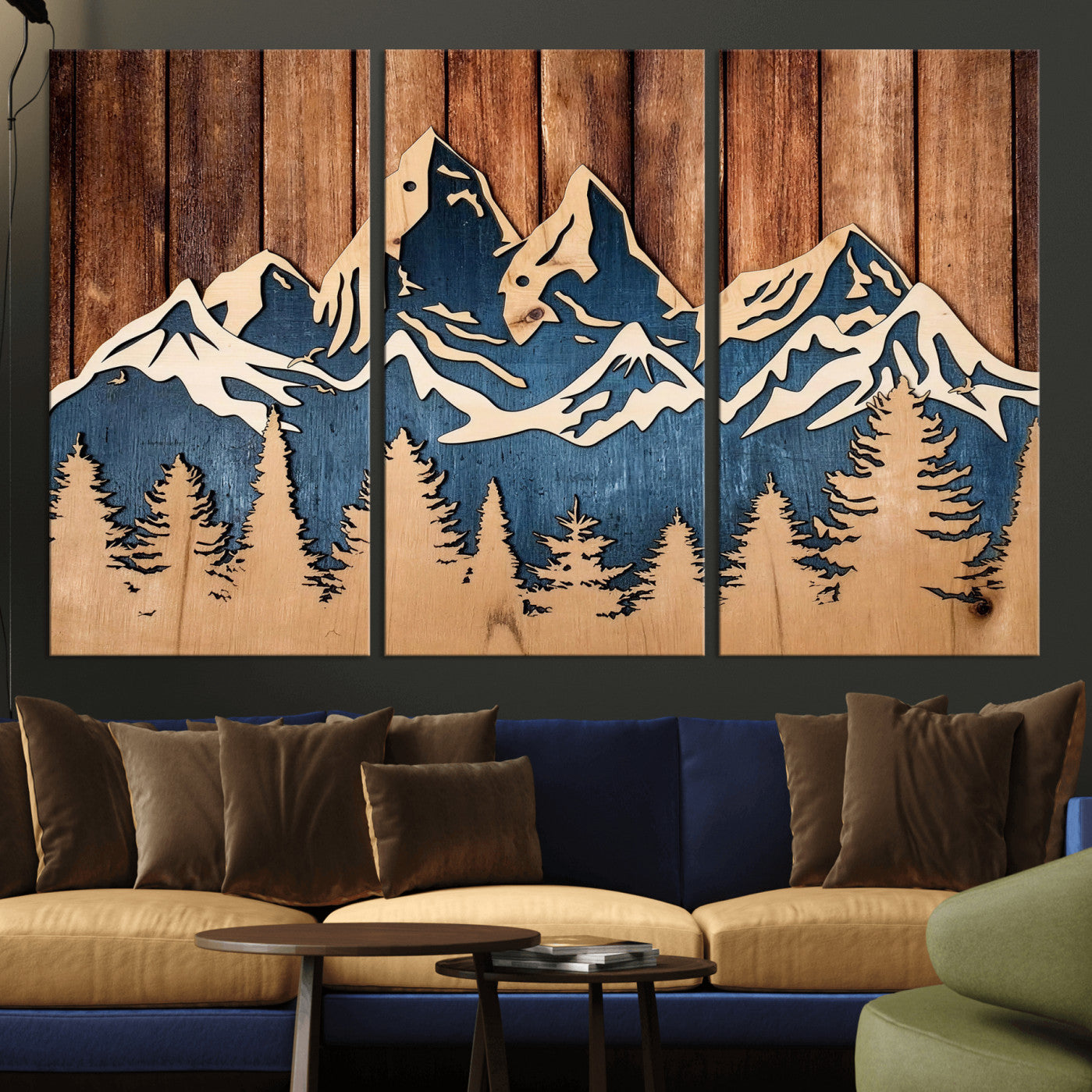 41330-MGV-CV-36X24 - Rustic Wood Style Mountain Wall Art, Nature Forest Canvas Print, Wooden Textured Mountain Artwork Print