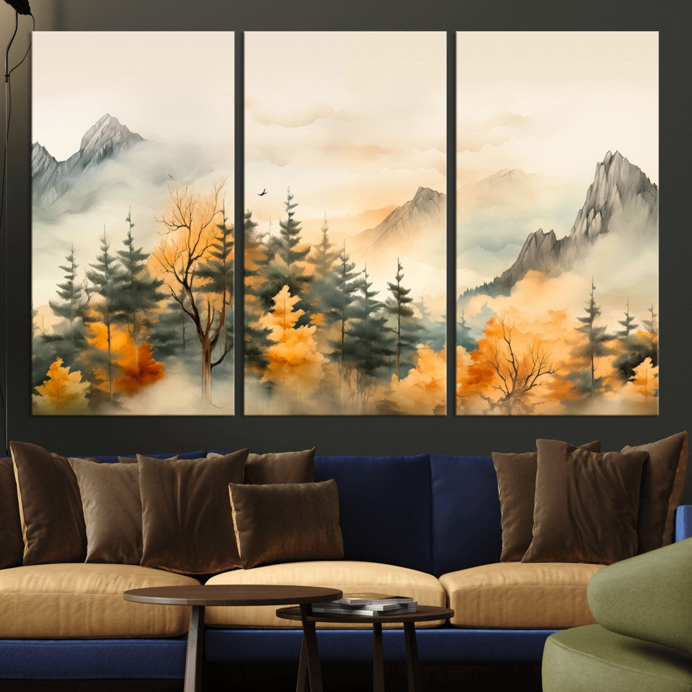 79192-MGV-CV-36X24-Abstract Watercolor Mountains and Trees Autumn Art, Watercolor Mountains and Trees Canvas Print