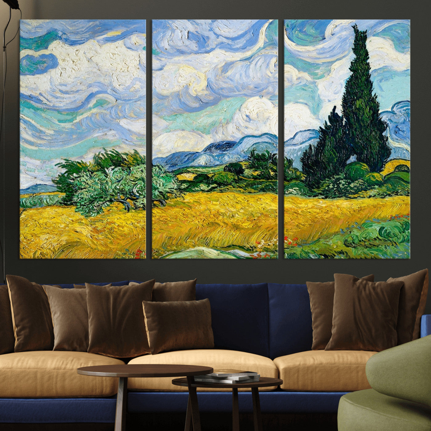 97252-MGV-CV-36X24-Wheatfield With Cypresses By Van Gogh Painting Wall Art Canvas, Wheatfield With Cypresses Canvas