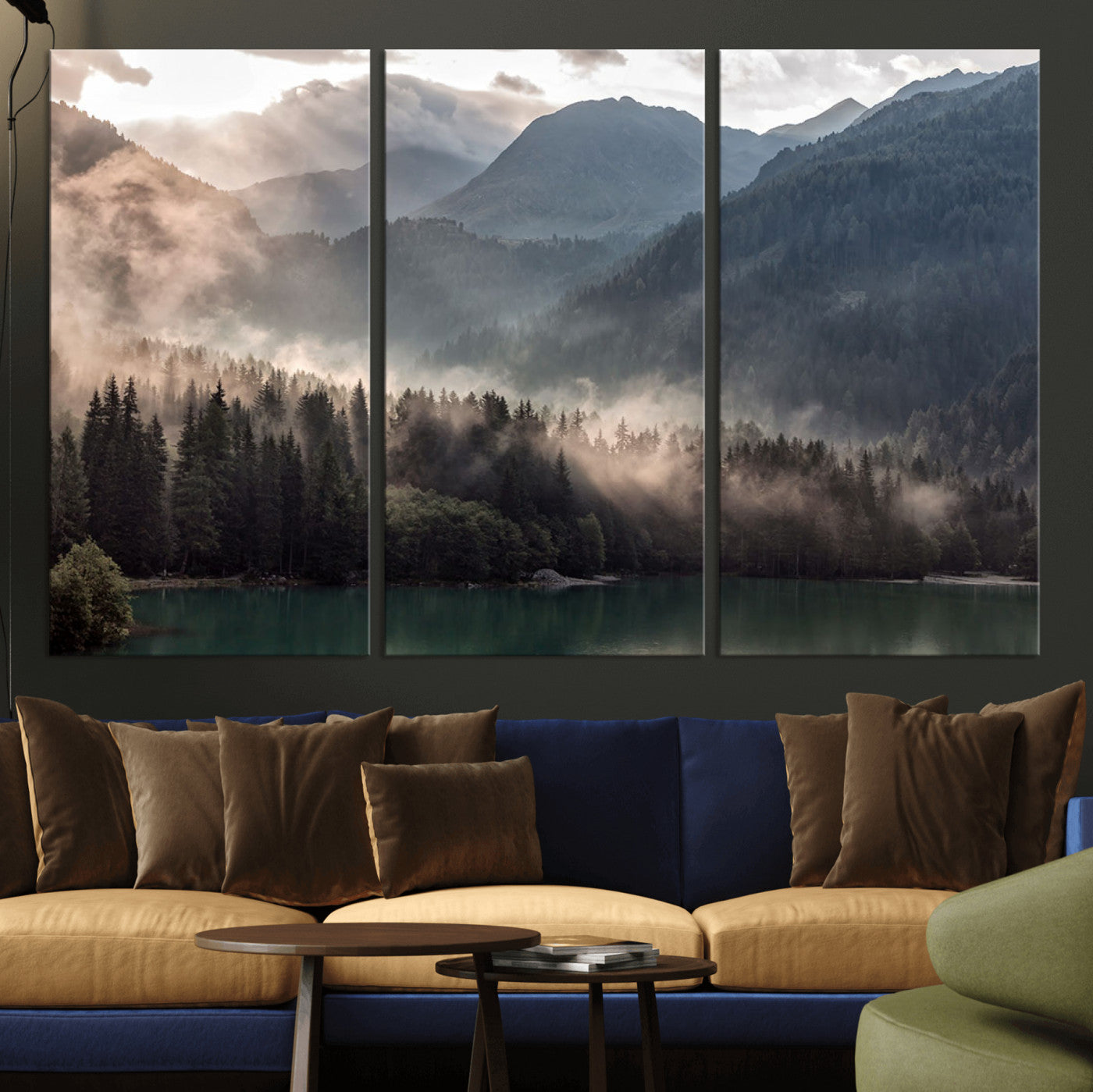 61116-MGV-CV-36X24-Foggy Mountain Canvas Print Forest Wall Art