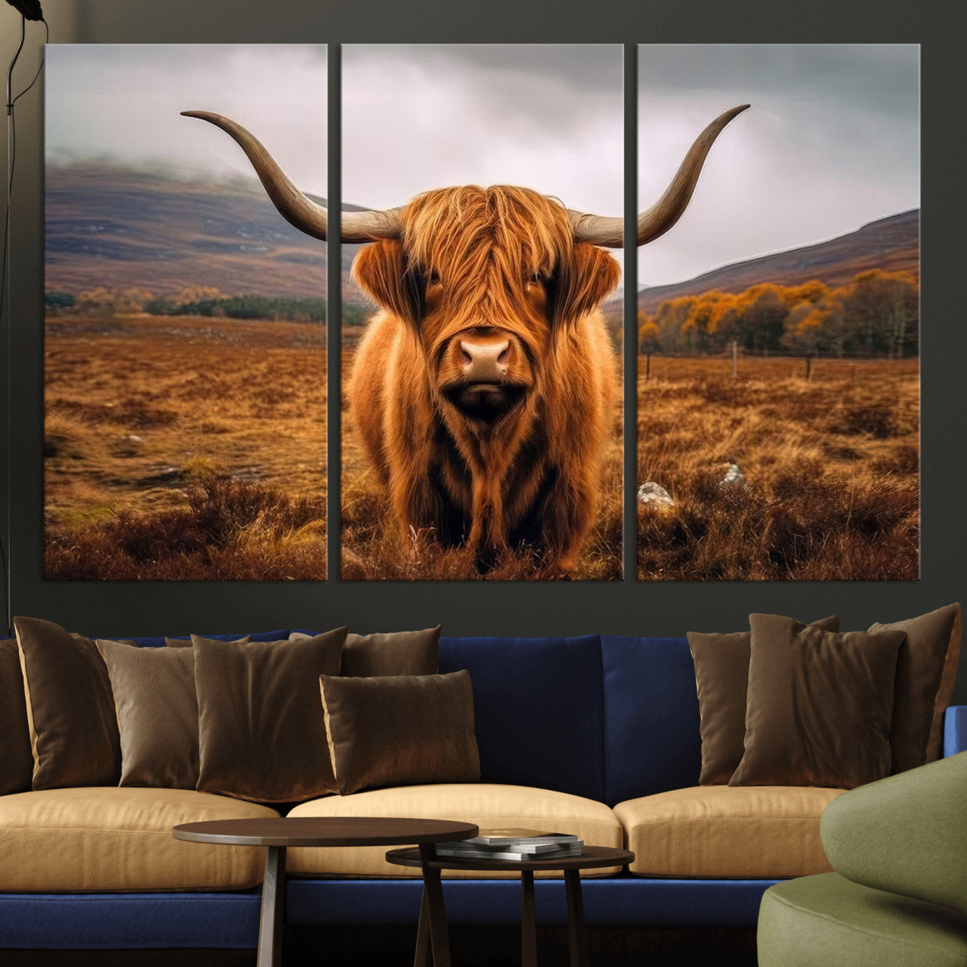 -Highland Cow Longhorn Wall Art – Rustic Canvas Print, Framed and Ready to Hang for Farmhouse Décor