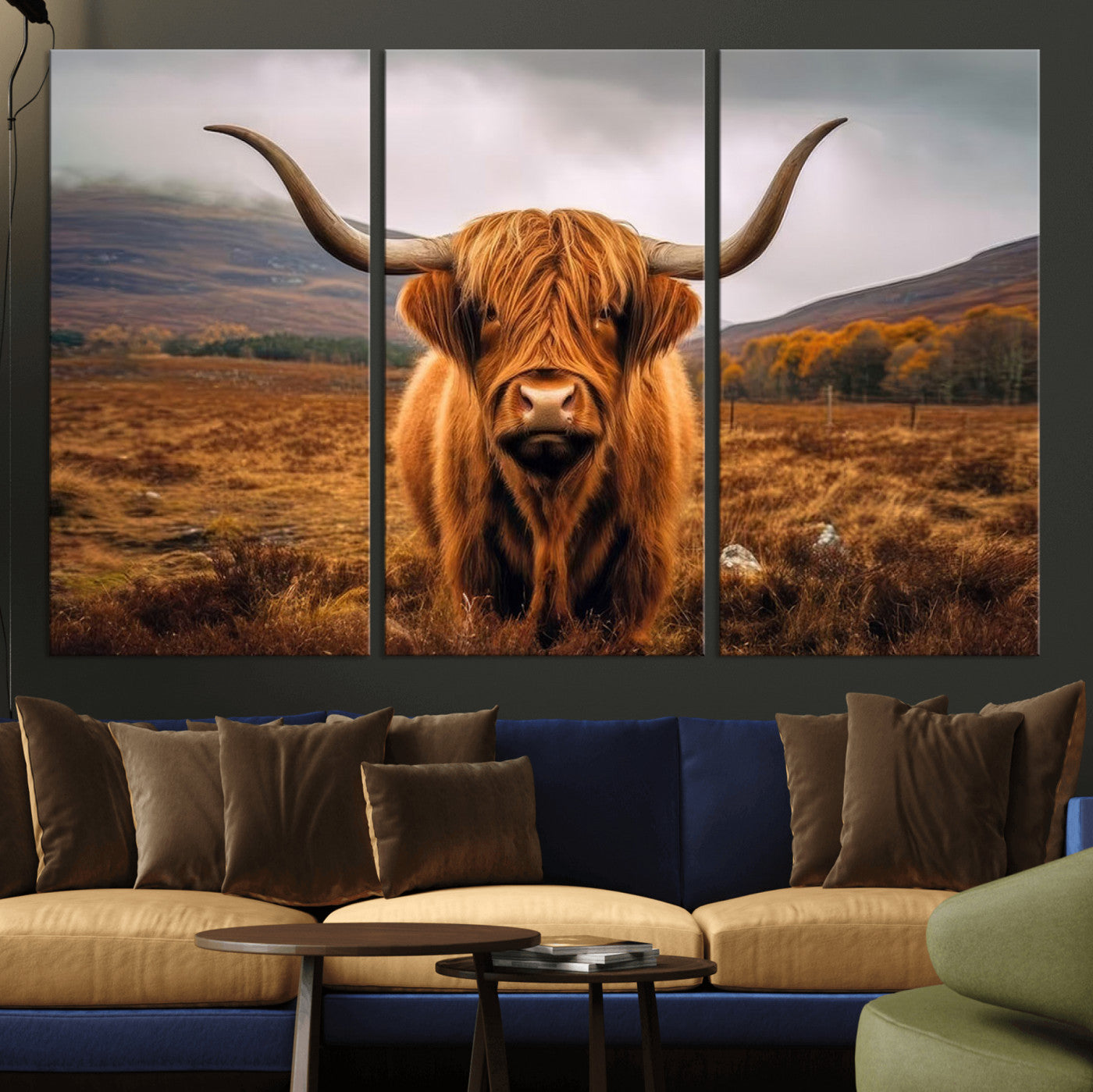 -Highland Cow Longhorn Wall Art – Rustic Canvas Print, Framed and Ready to Hang for Farmhouse Décor