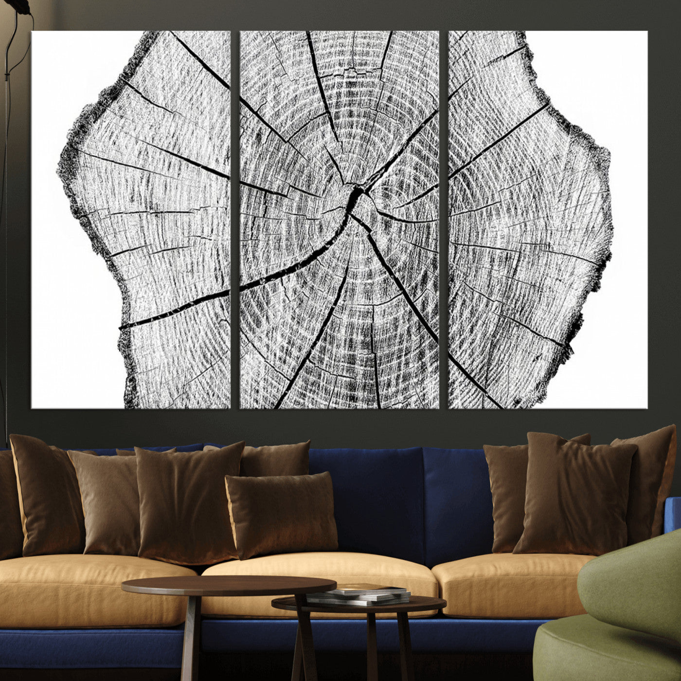 98709-MGV-CV-36X24-Rustic Tree Ring Wall Art Canvas Print – Framed and Ready to Hang – Perfect for Nature-Inspired and