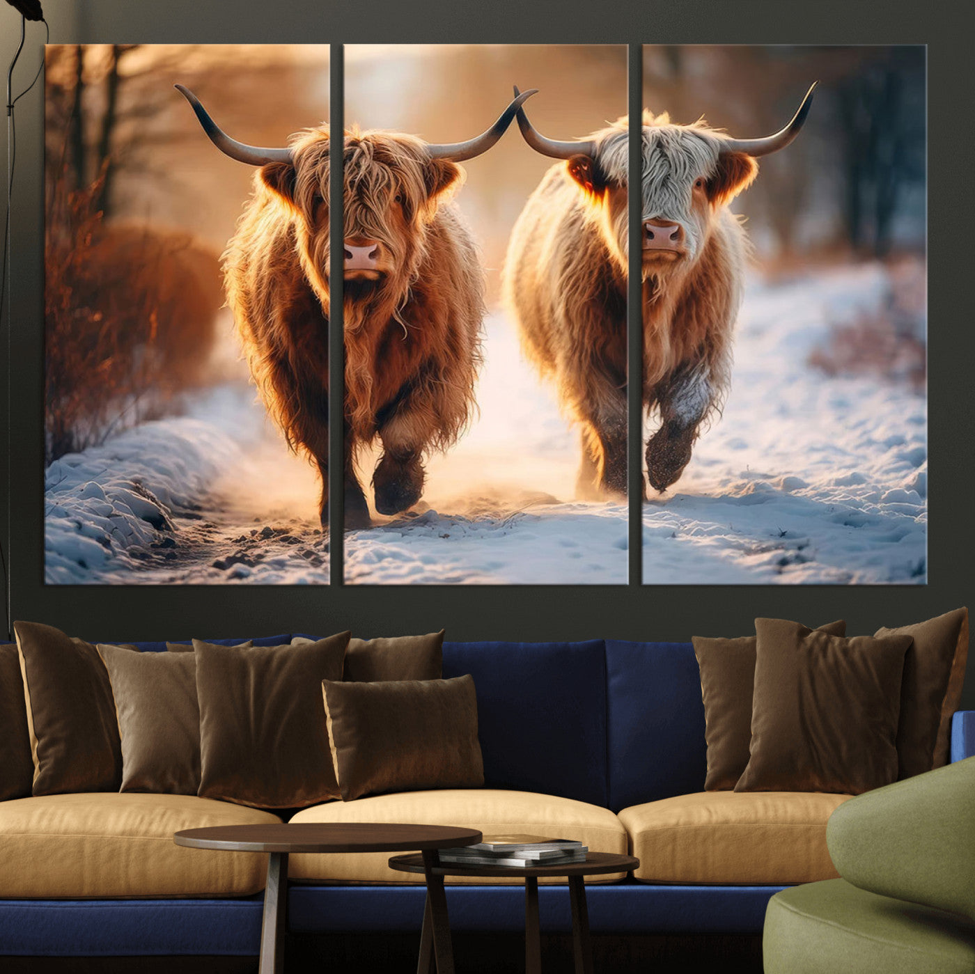 94810-MGV-CV-36X24-Scottish Highland Cow Horn Farm Wall Art Canvas Print