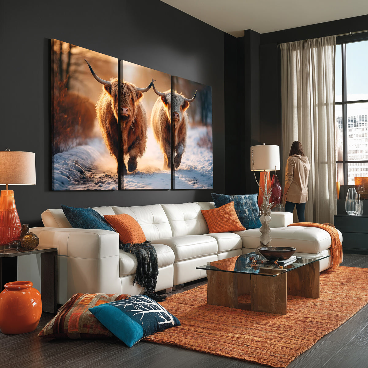 94810-_Poster-30x20 - Scottish Highland Cow Horn Farm Wall Art Canvas Print