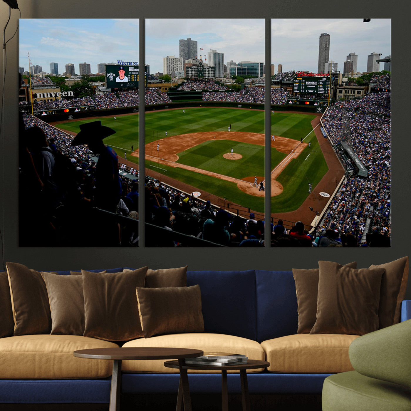 34859-MGV-CV-36X24-Chicago Cubs Baseball Team Print - Wrigley Field Stadium Wall Art Canvas Print