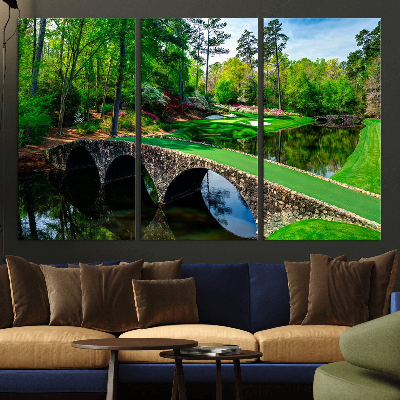 -Augusta National Golf Club Wall Art - Panoramic Bridge & Lush Greenery – Premium Framed,