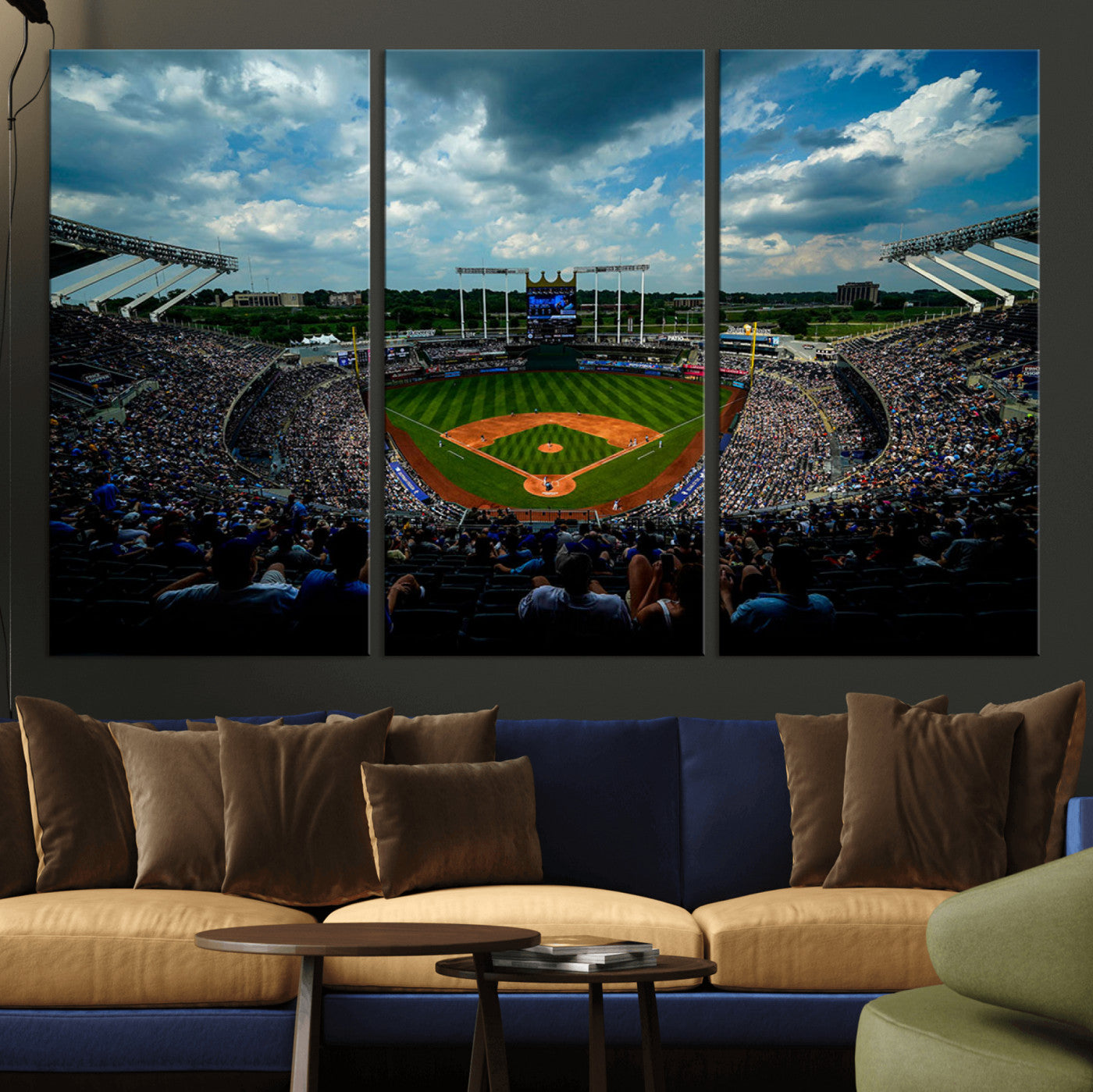 -3-Panel Kauffman Stadium Wall Art Print | Large Kansas City Royals Baseball Canvas Print for Sports