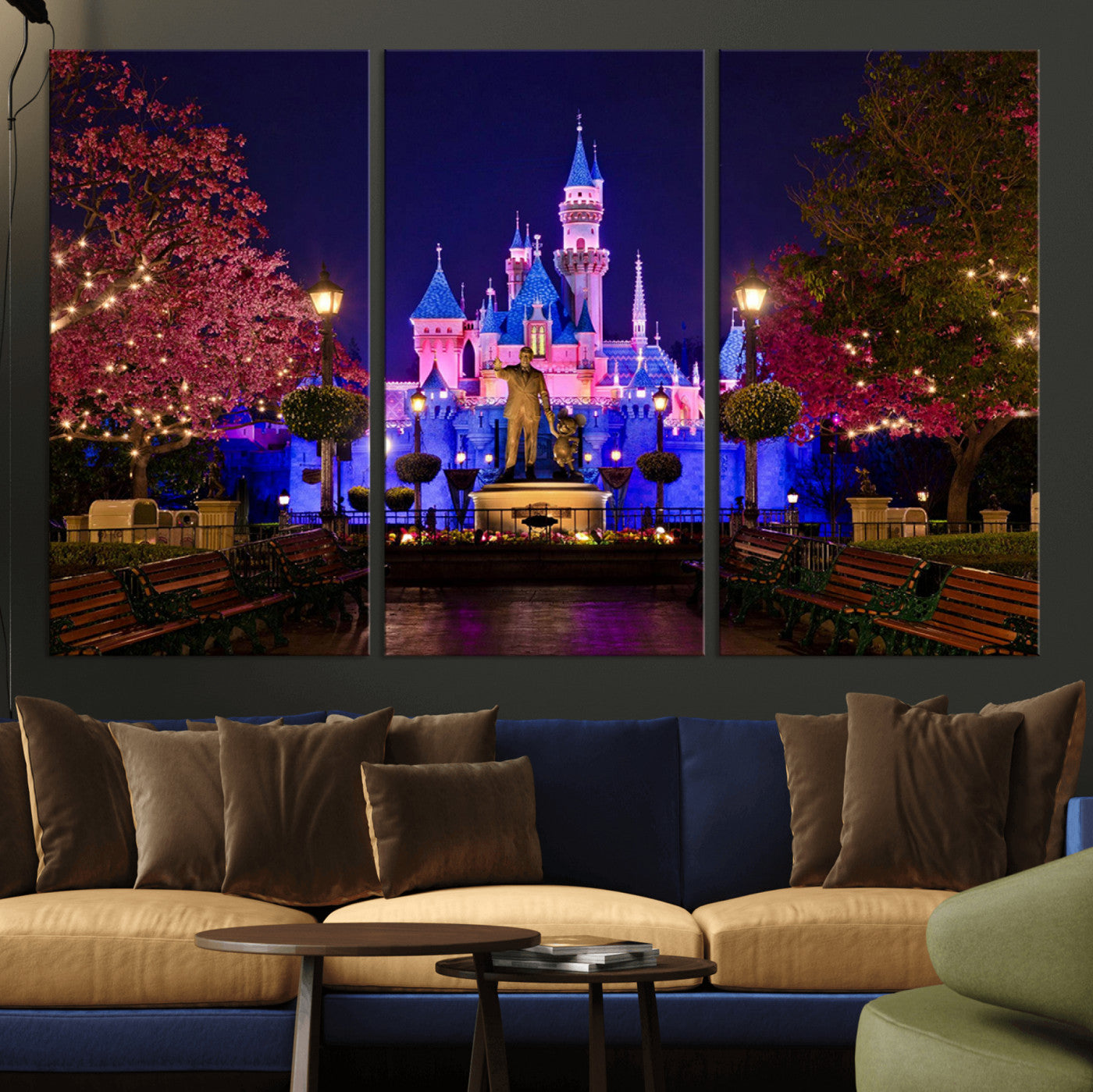 MGV-CV-48X32-3P - Disney Castle Wall Art Canvas Print, Framed Magic Kingdom Art Picture Print, Disney World Perfect Child Room Decor Artwork