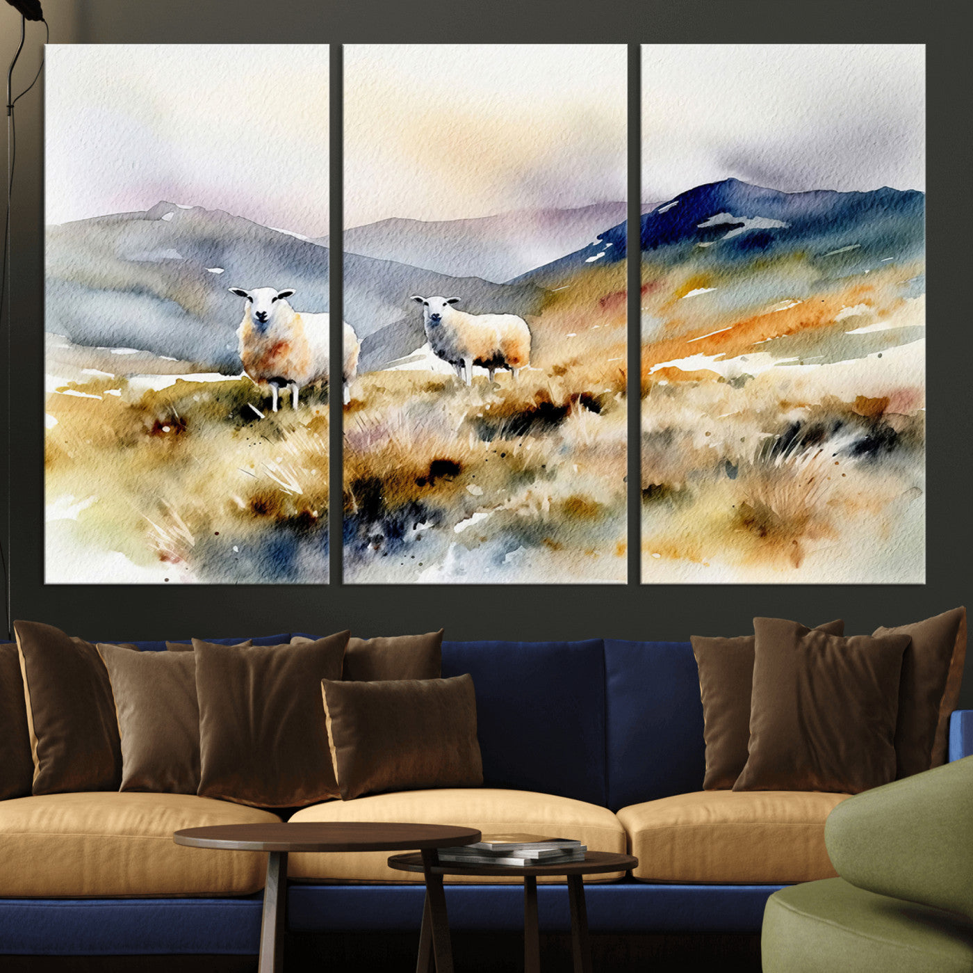 -Watercolor Sheep for Farmhouse Decor Wall Art Canvas Print, Mountain Wall Art Print