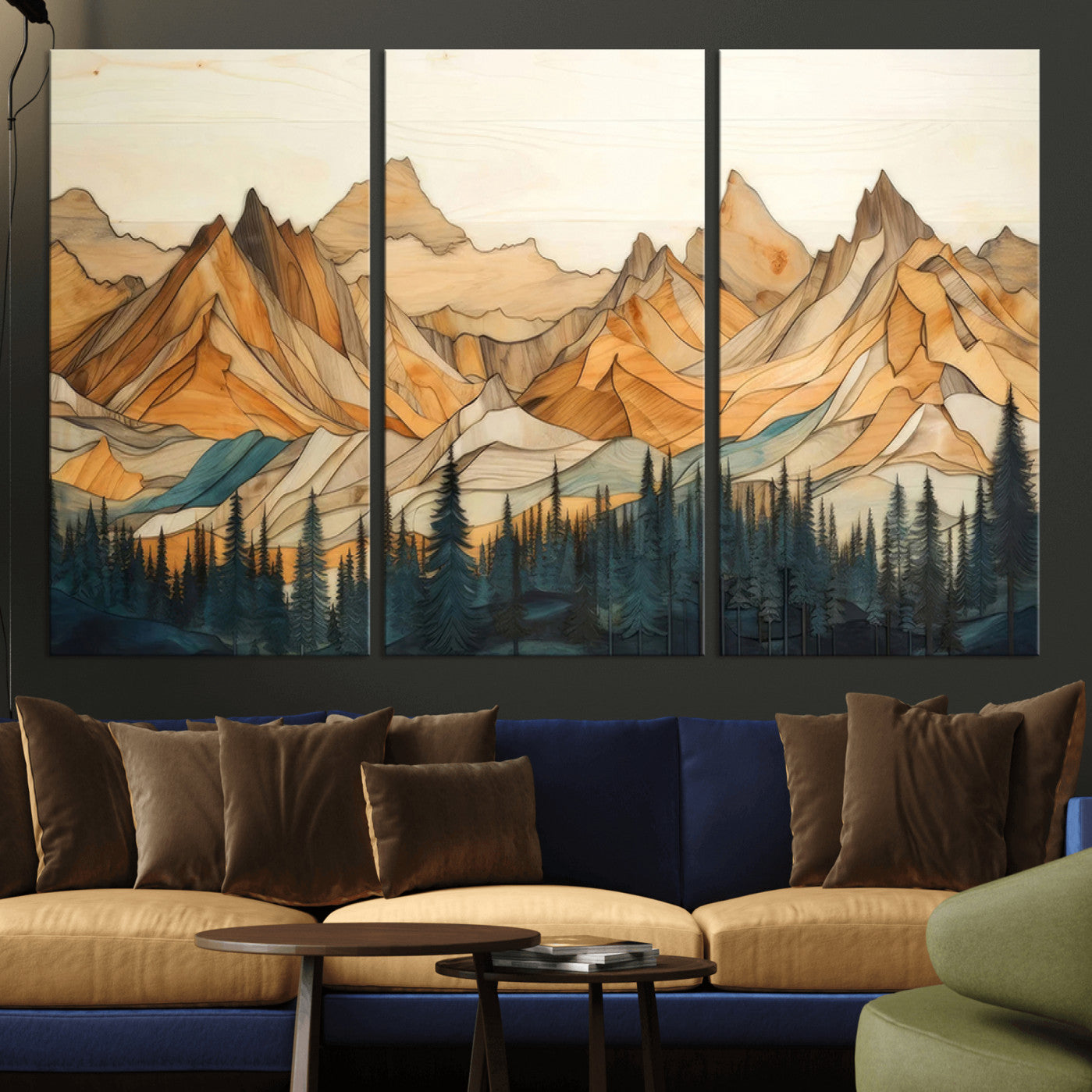 31576-MGV-CV-36X24-Rustic Wood Mountain Wall Art Print | Triptych Giclee Print Featuring Handcrafted Forest and
