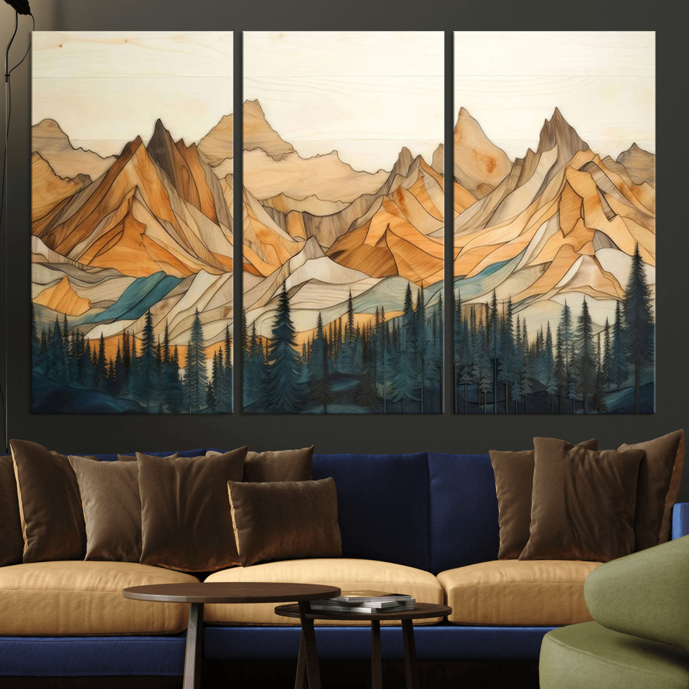 31576-MGV-CV-36X24-Rustic Wood Mountain Wall Art Print | Triptych Giclee Print Featuring Handcrafted Forest and
