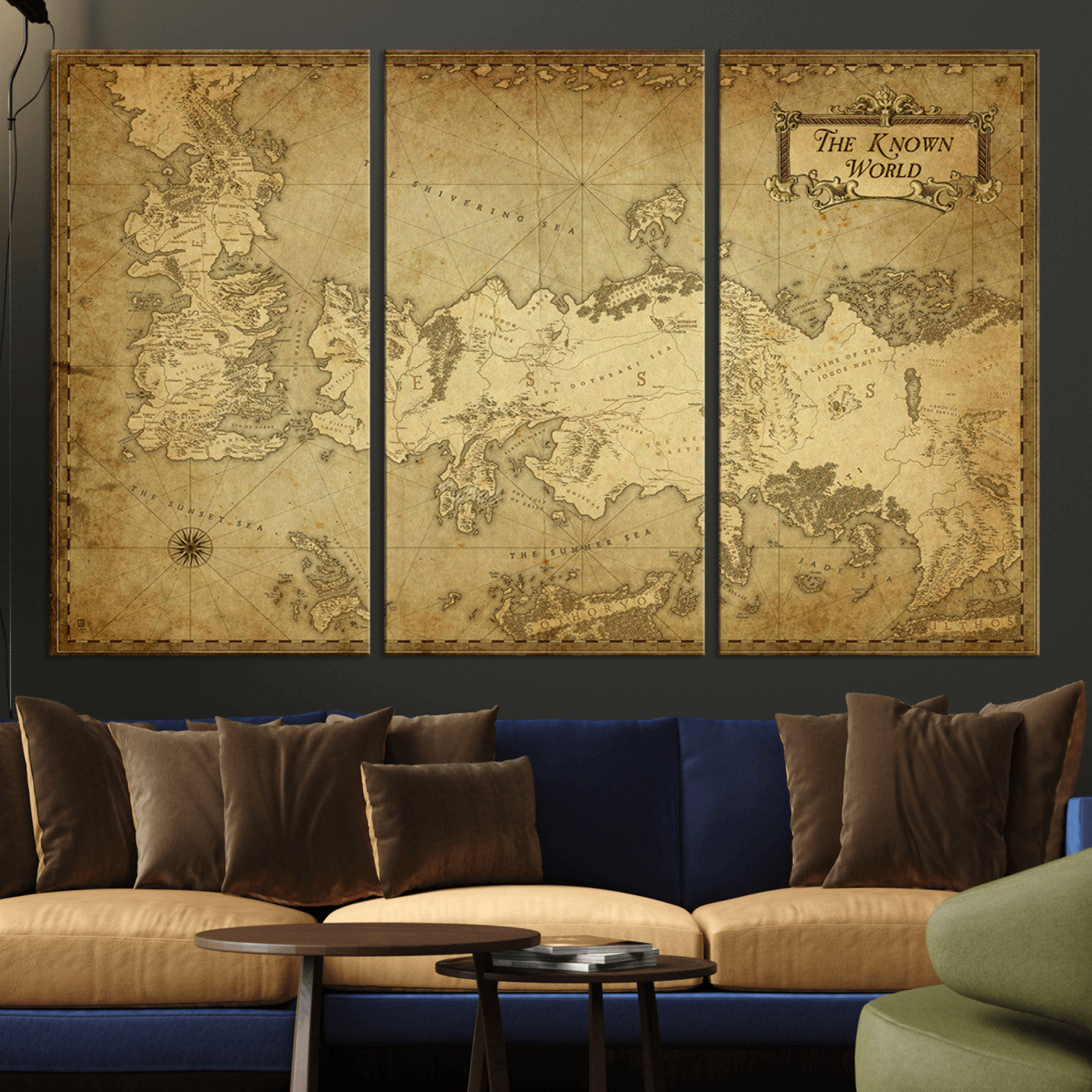 -Vintage Game of Thrones Map Wall Art | Westeros and Essos Antique Style Print | The Known World in