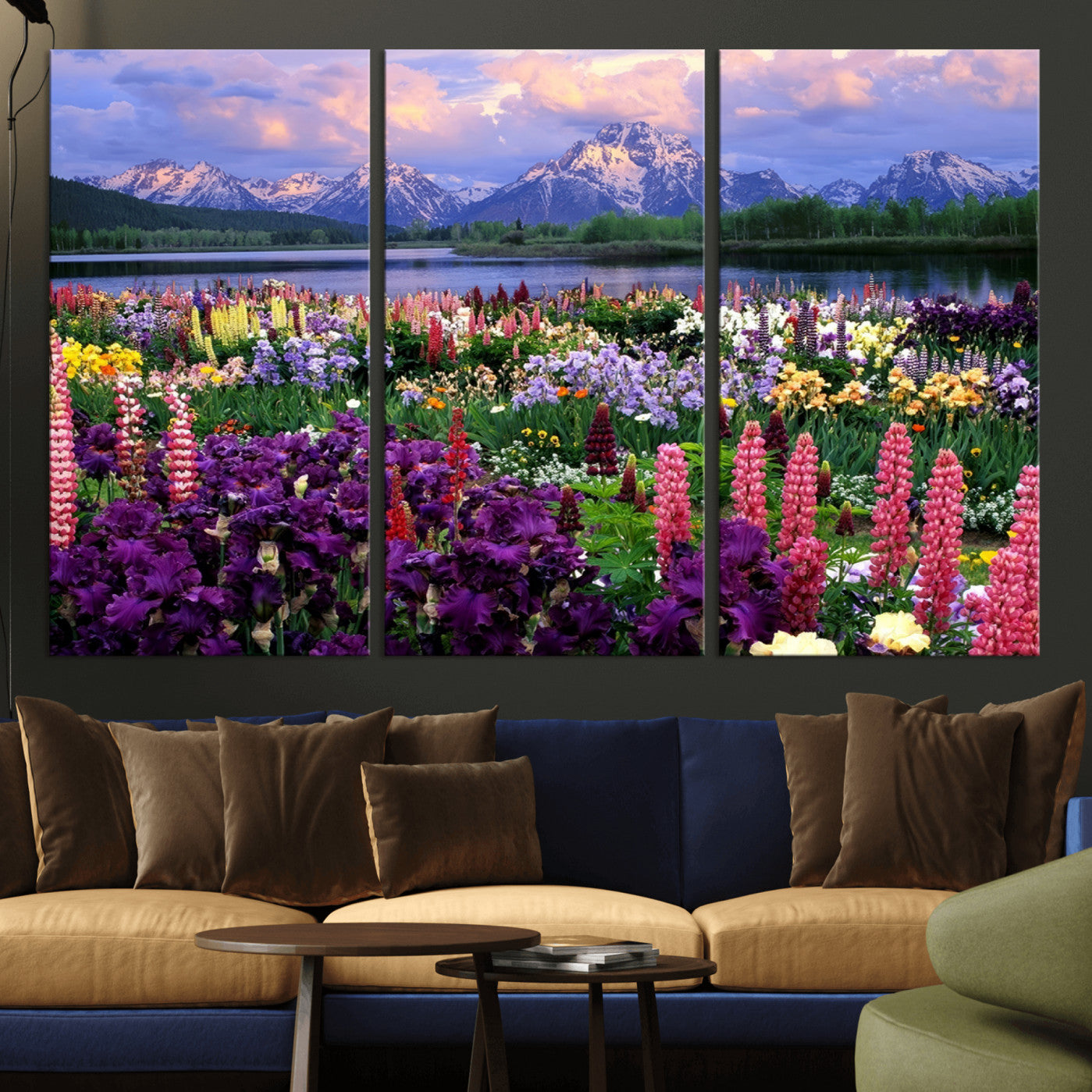 82270-MGV-CV-48X32-3P-Vibrant Wildflower Garden and Mountain View Giclee Canvas Print | Floral Wall Art for Living Room