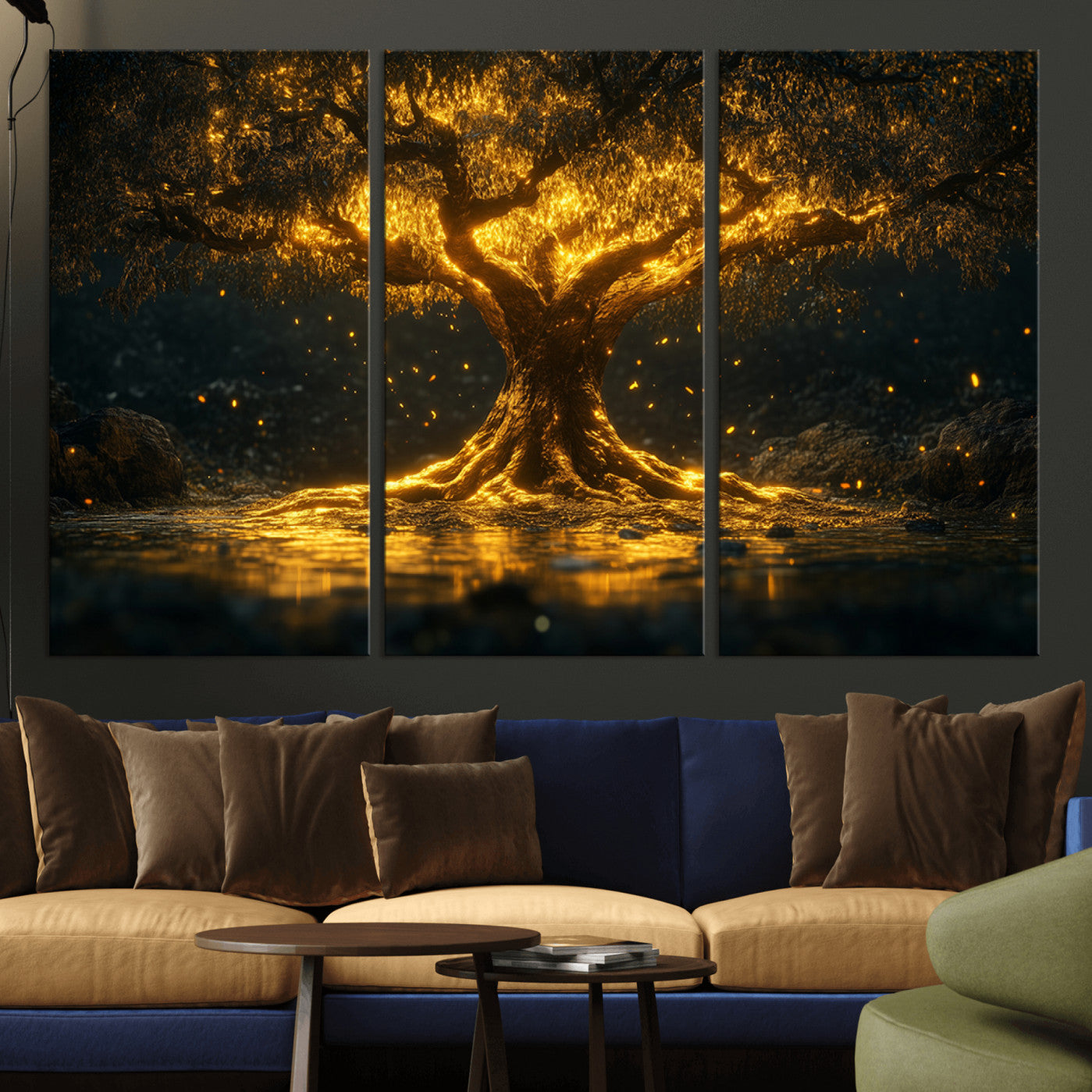 59580-MGV-CV-36X24-Golden Tree of Life Canvas Wall Art Print - Majestic Glowing Tree Wall Art Print
