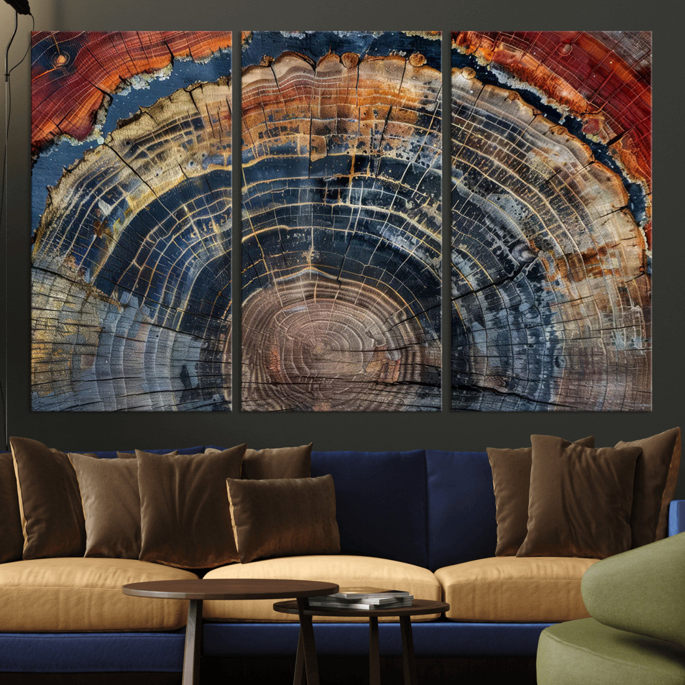 63519-MGV-CV-36X24 - Abstract Tree Ring Wall Art Canvas Print – Colorful Framed Minimalist Nature Tree Rings Home Artwork for Home and Office Decor